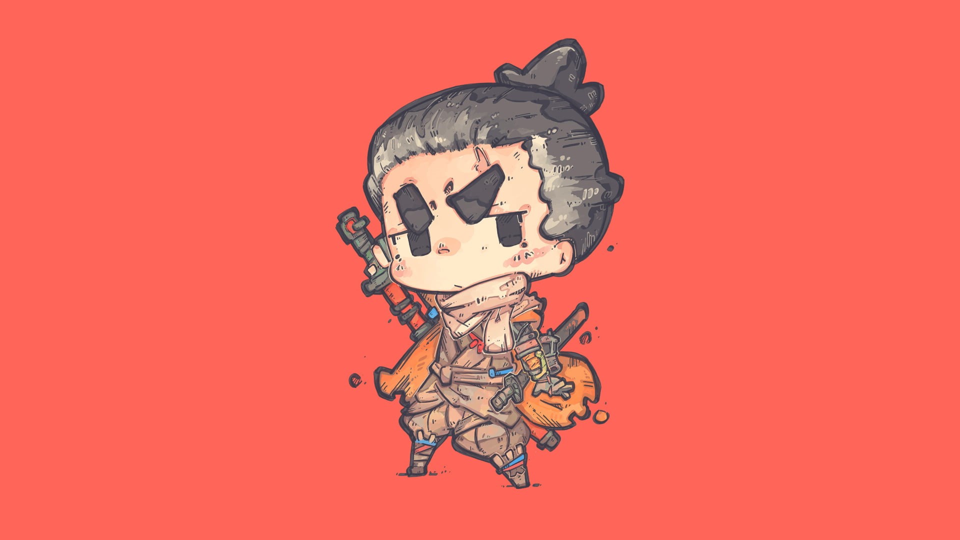 katana, shinobi, Japan, 1080P, red background, simple background, samurai, Sekiro: Shadows Die Twice, HD Wallpaper