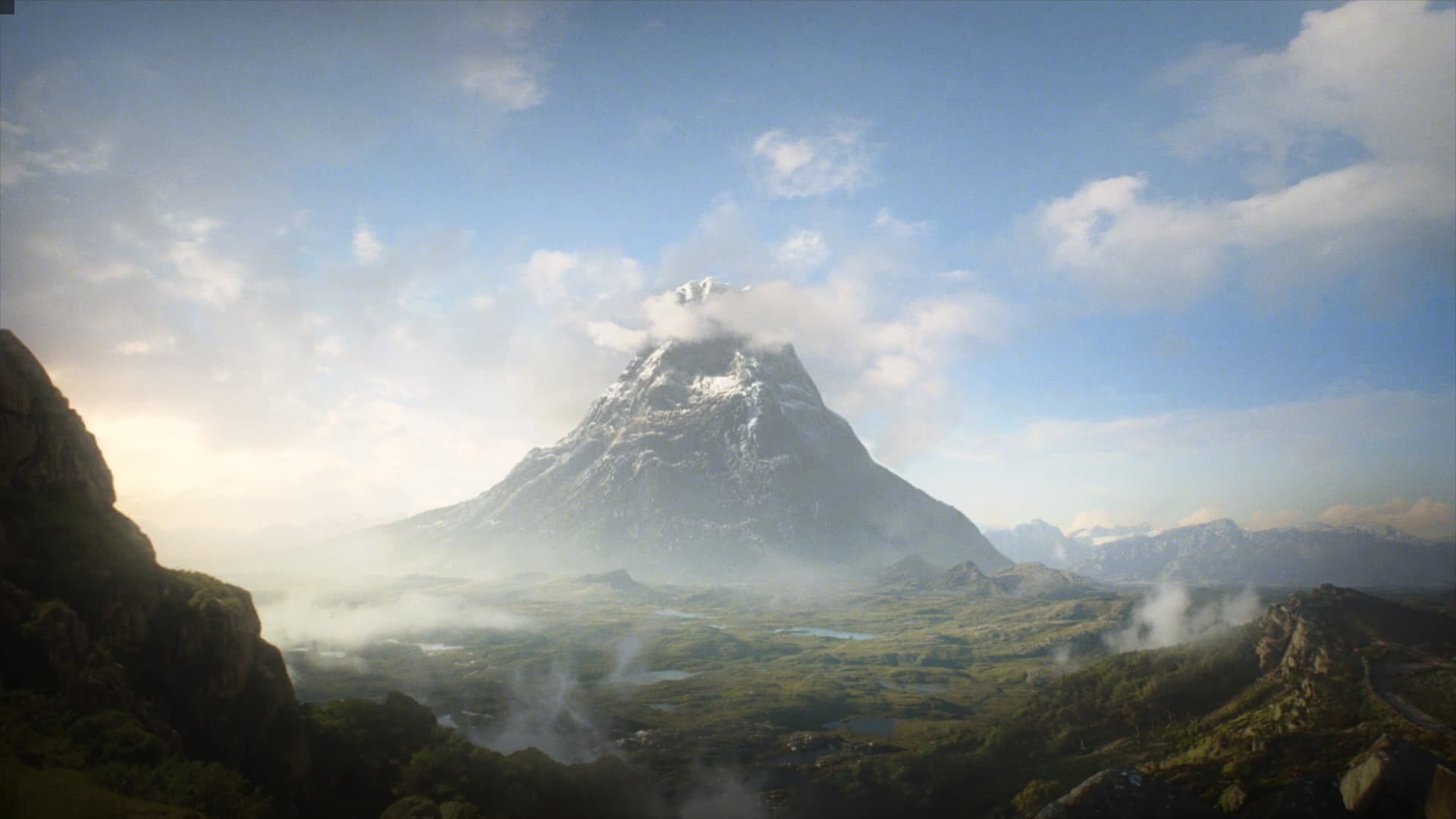 cloud - sky, blue, mountain peak, 1080P, Shadow of  War, Middle Earth Shadow of War, idyllic, painting, day, no people, nature, sky, mountain range, environment, HD Wallpaper