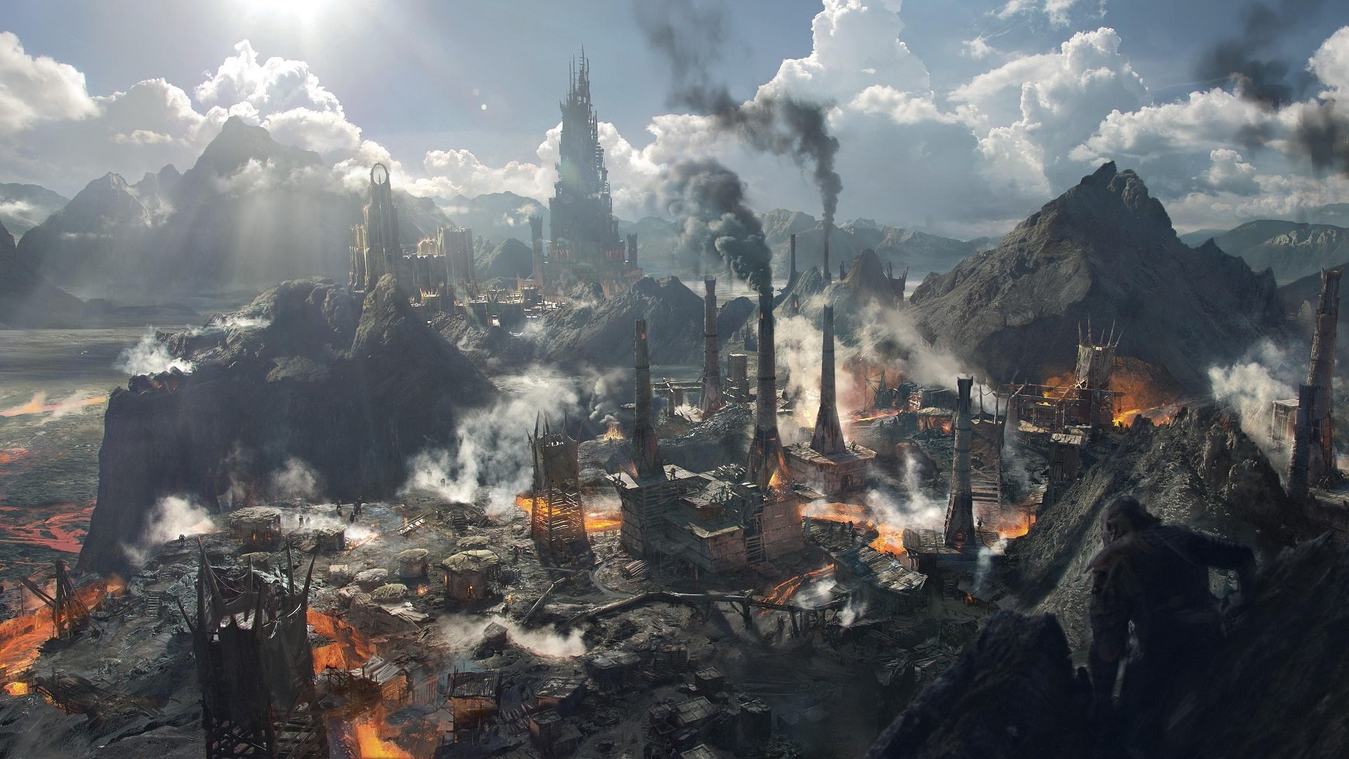 sky, outdoors, Middle-Earth: Shadow of War, built structure, environmental damage, building exterior, Middle Earth, architecture, cityscape, smoke - physical structure, HD Wallpaper