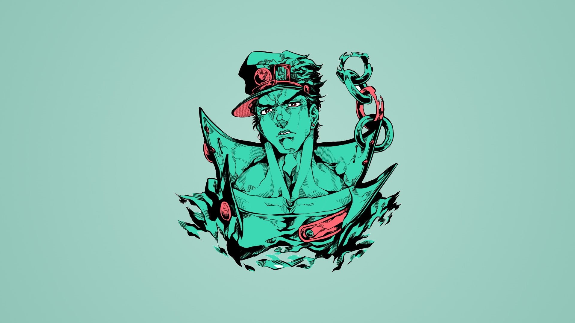 blue, close-up, schoolboys, turquoise colored, green color, art and craft, Japanese, turquoise, digital composite, still life, copy space, JoJos Bizarre Adventure: Stardust Crusaders, HD Wallpaper