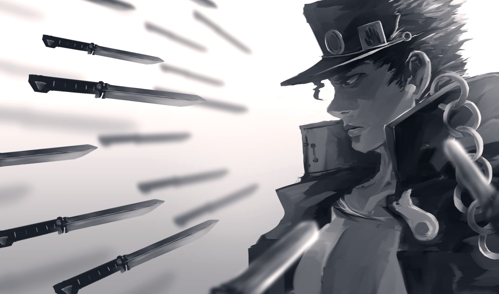JoJos Bizarre Adventure: Stardust Crusaders, Knife, Hat, Jojos Bizarre Adventure, Jotaro Kujo, 1080P, Anime, HD Wallpaper