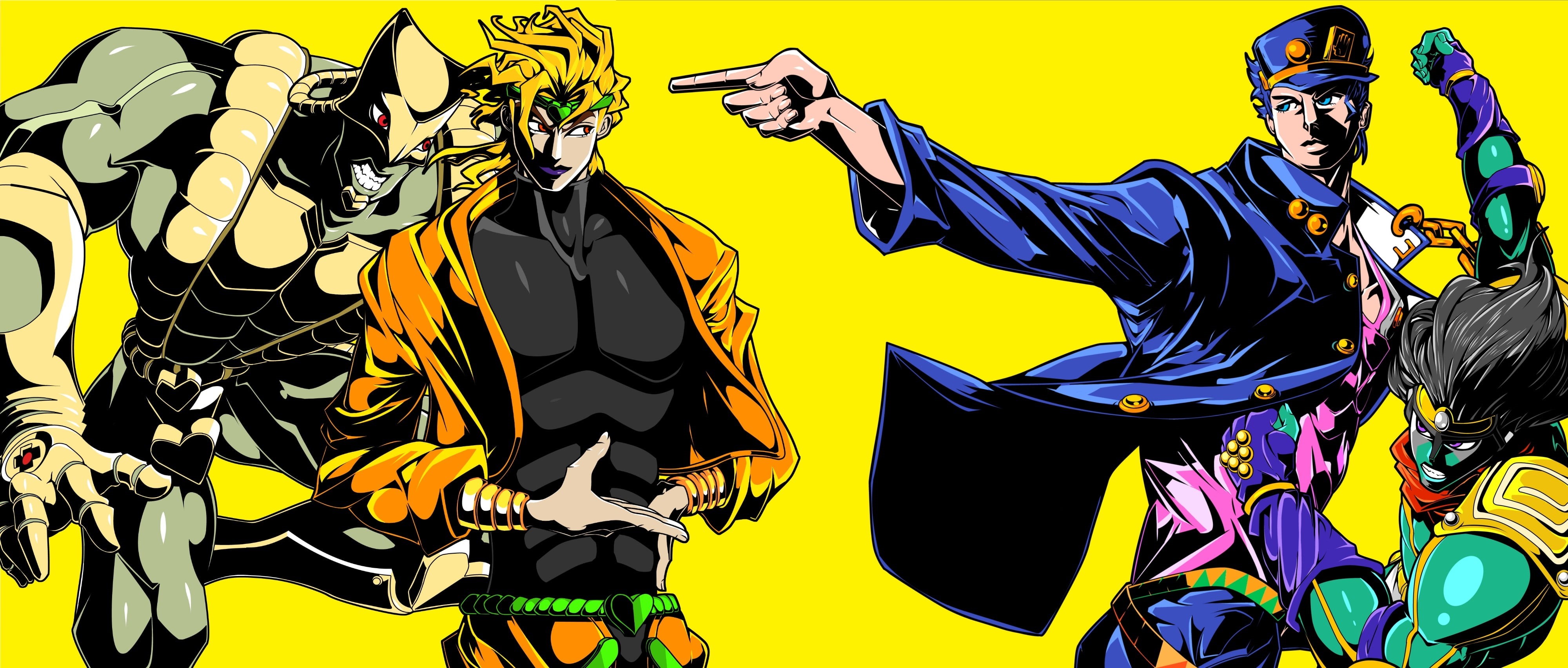 4K, simple background, blue eyes, panoramic, lifestyles, arts culture and entertainment, adult, digital, men, The World, creativity, Jotaro Kujo, HD Wallpaper