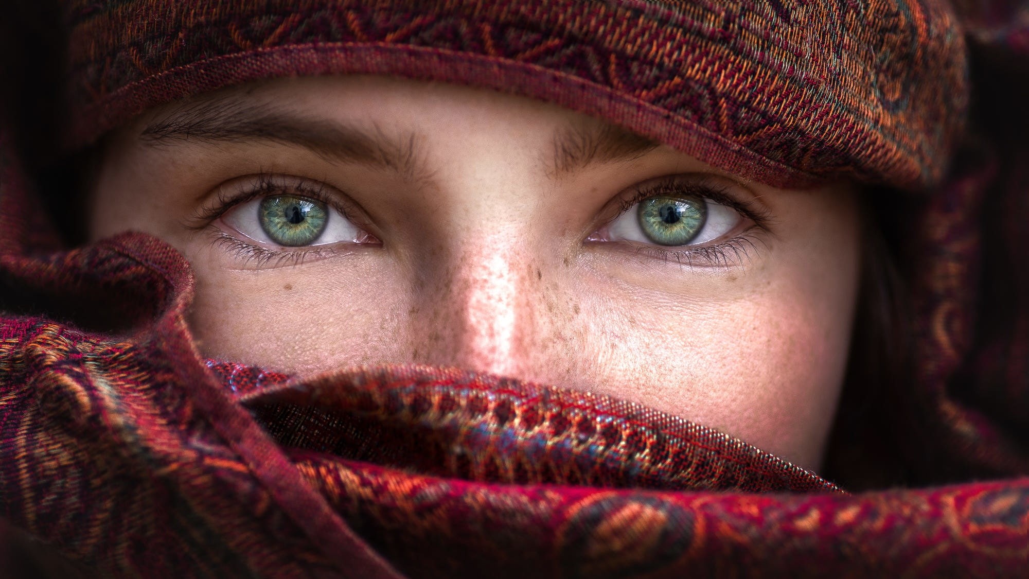 human body part, blue eyes, clothing, eye, model, close-up, hat, looking at camera, young adult, winter, red, eyes, one person, adult, portrait, headshot, HD Wallpaper