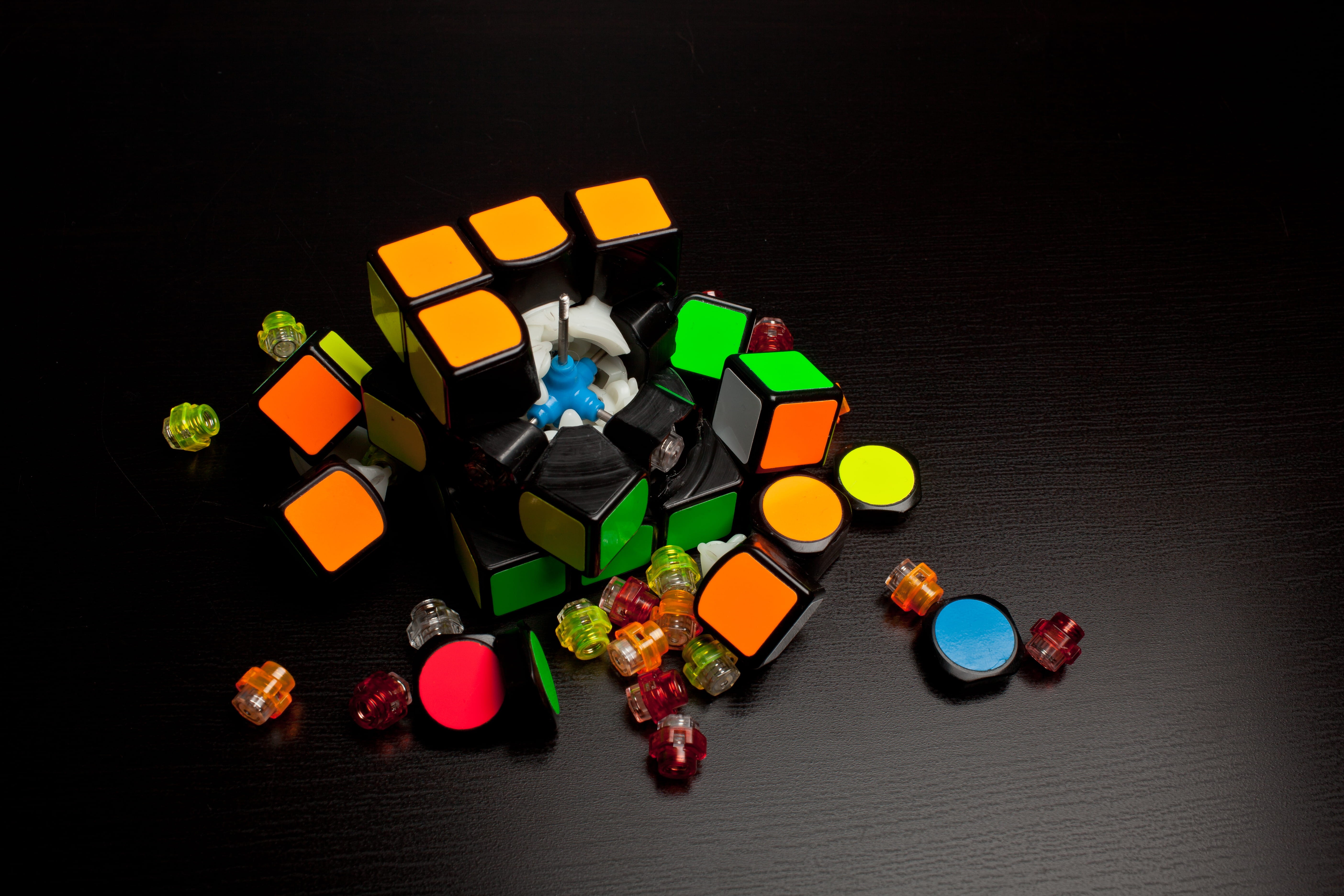 sweet food, cube, black background, creativity, still life, no people, rubiks, rubiks, 5K, table, temptation, rubiks cube, assemble, sweet, cube shape, HD Wallpaper