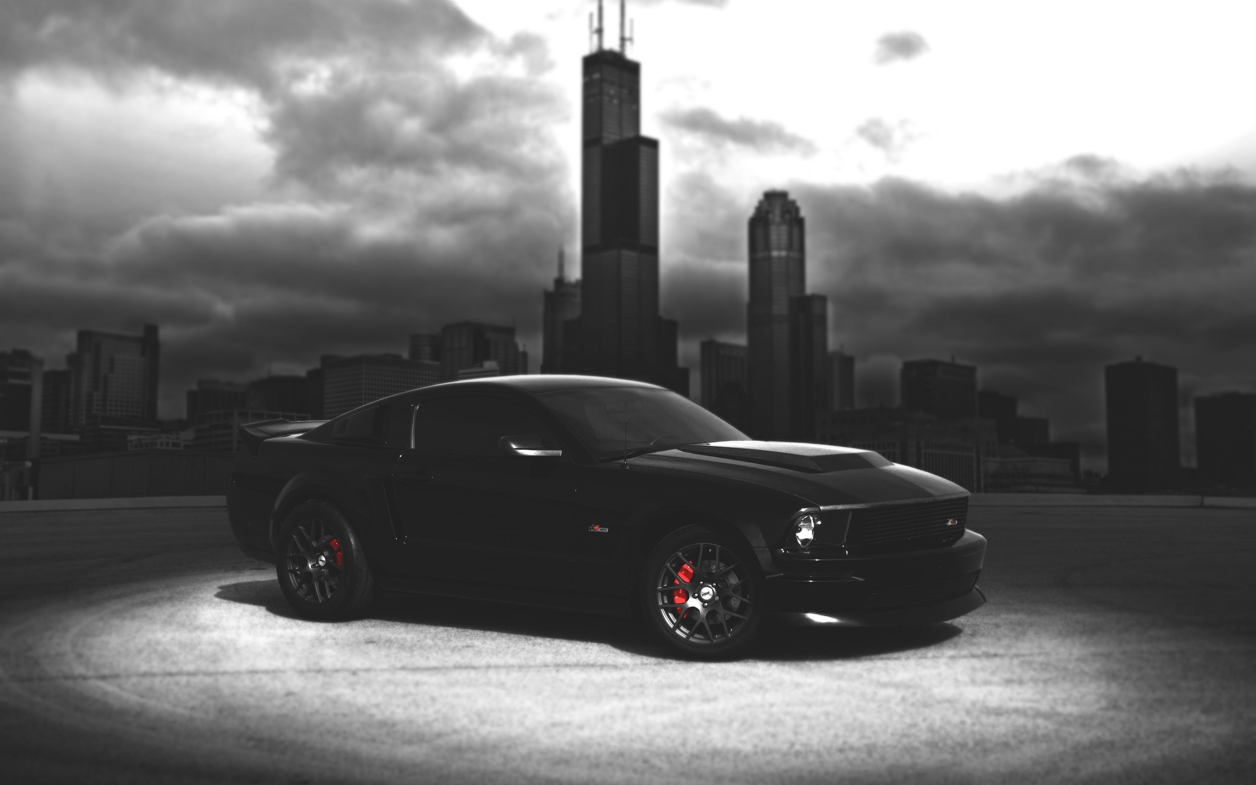 2K, Night, Dark, Black, coupe, Ford, City, Car, Mustang, HD Wallpaper