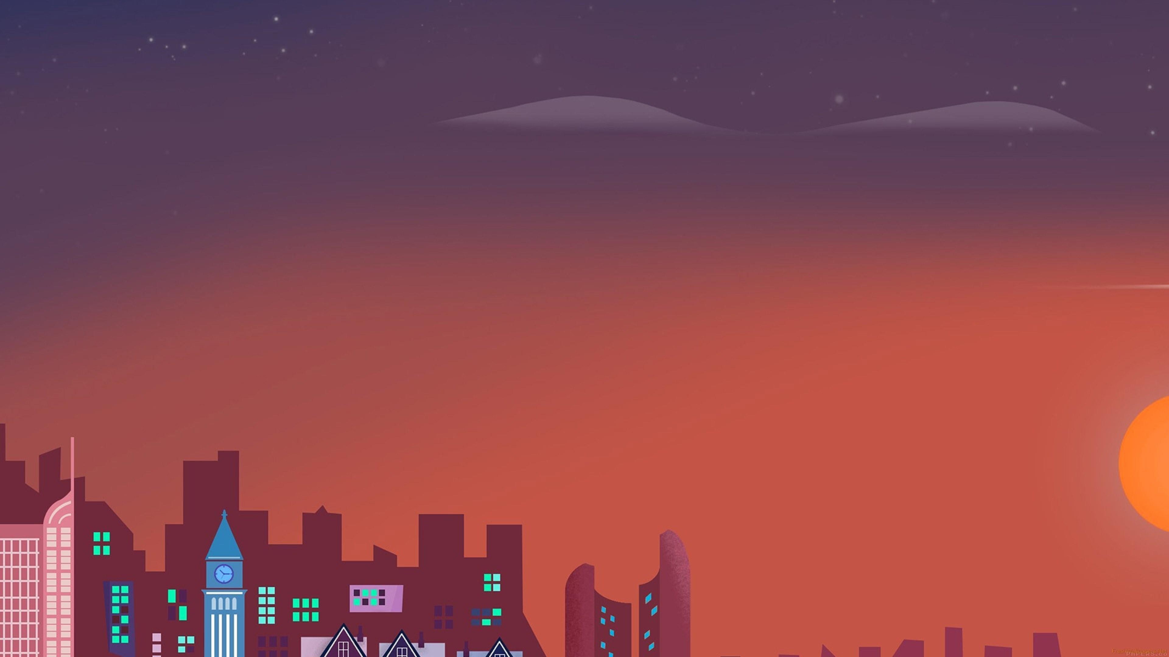 4K, city, buildings, colors, design, material design, minimal, artwork, flat design, HD Wallpaper