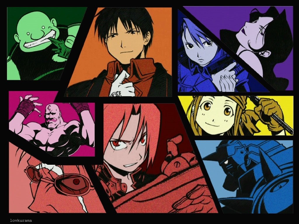 auto post production filter, Roy Mustang, large group of objects, Full Metal Alchemist, 480P, male likeness, Lust, multi colored, female likeness, night, HD Wallpaper