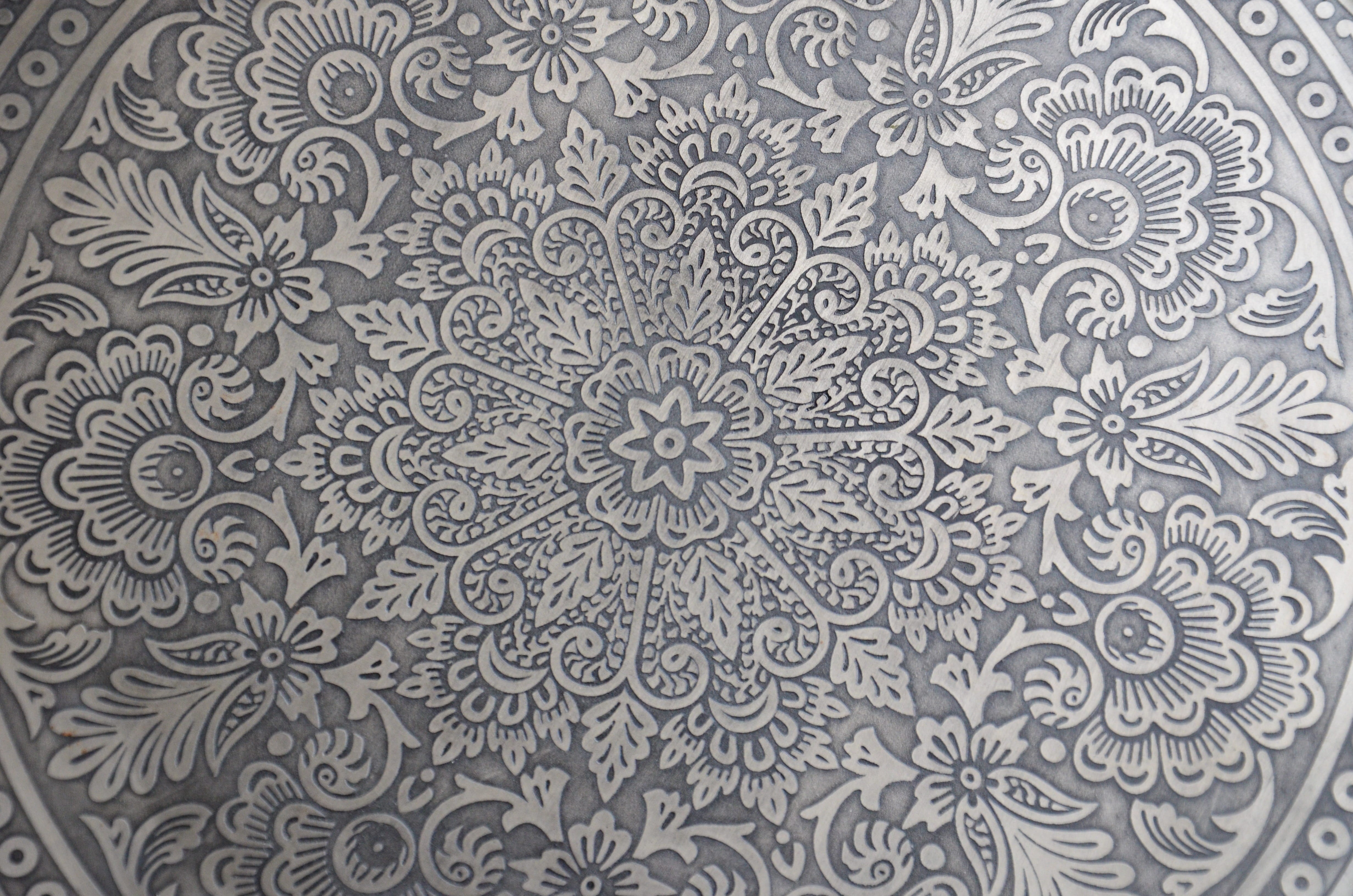 geometric shape, pattern, art and craft, ornate, craft, flooring, 4K, artfully, mandala, silver, oriental, indoors, textile, close-up, wall - building feature, HD Wallpaper