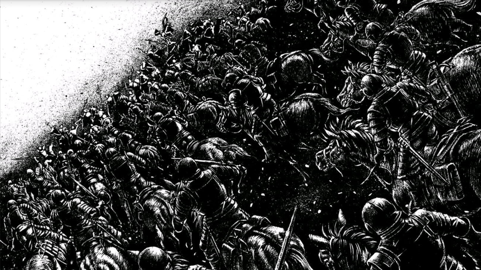day, land, Berserk, no people, 720P, street, manga, illustration, warrior, sunlight, transportation, large group of animals, road, high angle view, city, HD Wallpaper