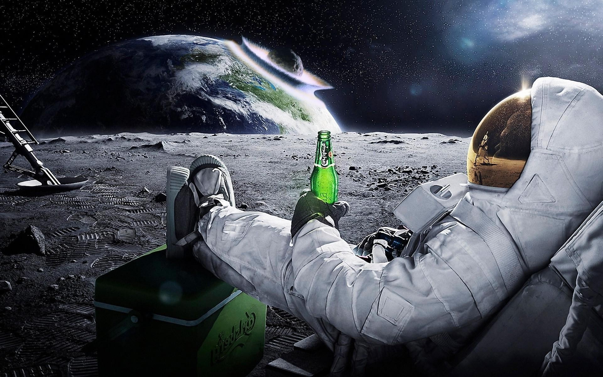Earth, space, meteors, carlsberg, beer, astronaut, 1080P, HD Wallpaper
