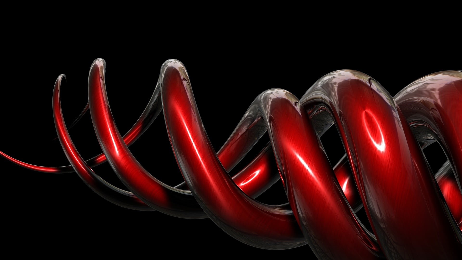 decor, metal, emotion, night, red, in a row, digital art, still life, indoors, abstract, glass, spiral, black background, 1080P, copy space, minimalism, HD Wallpaper