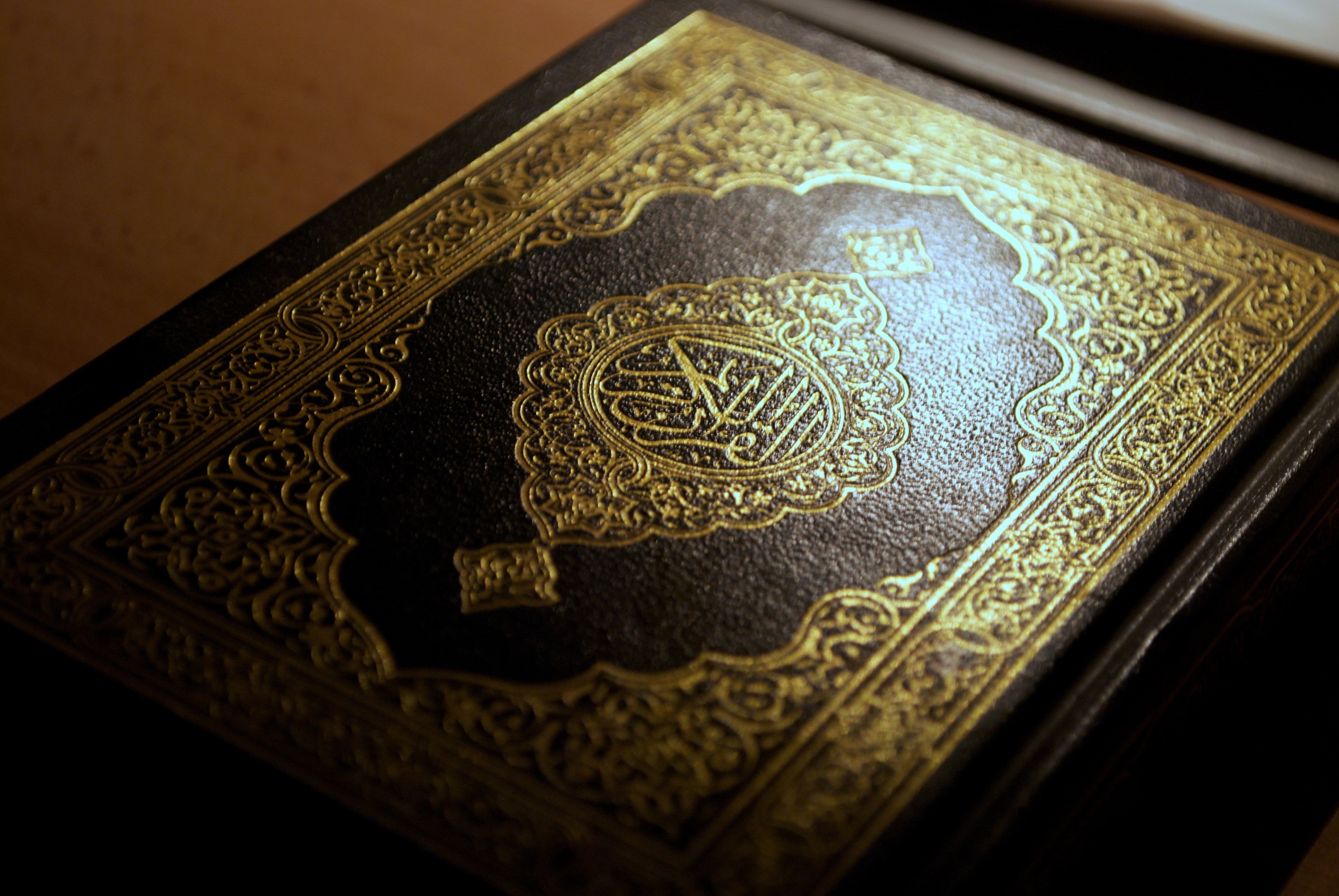 spirituality, ancient, text, book, single object, brown, gray, ornate, architecture, history, arabic, no People, rectangular, macro, quran, selective focus, HD Wallpaper