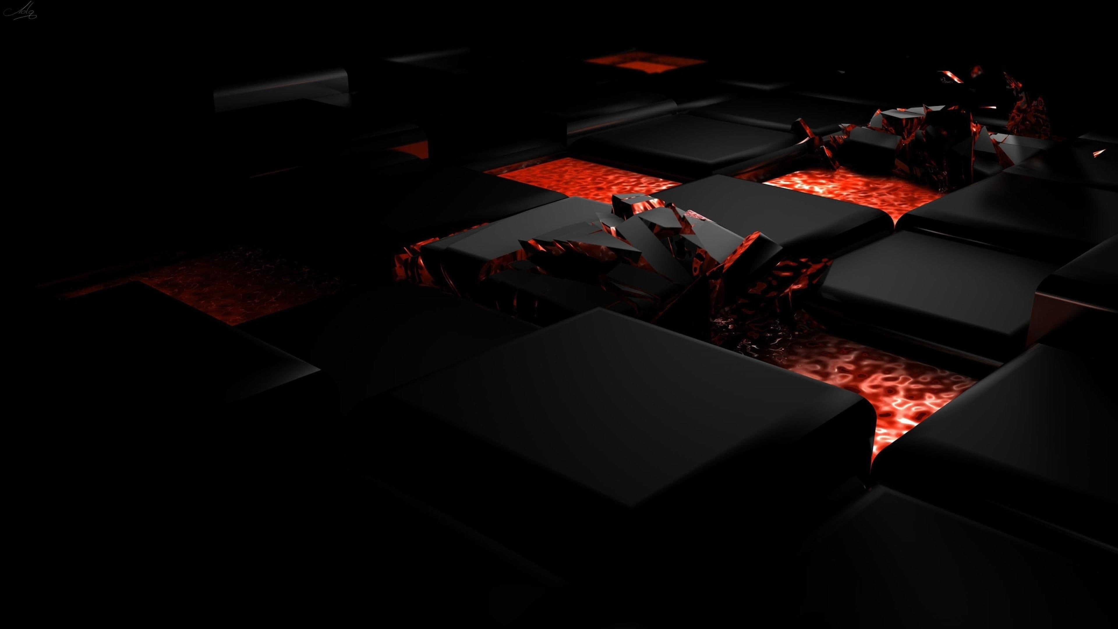 block, 3d, 4K, black, red, HD Wallpaper