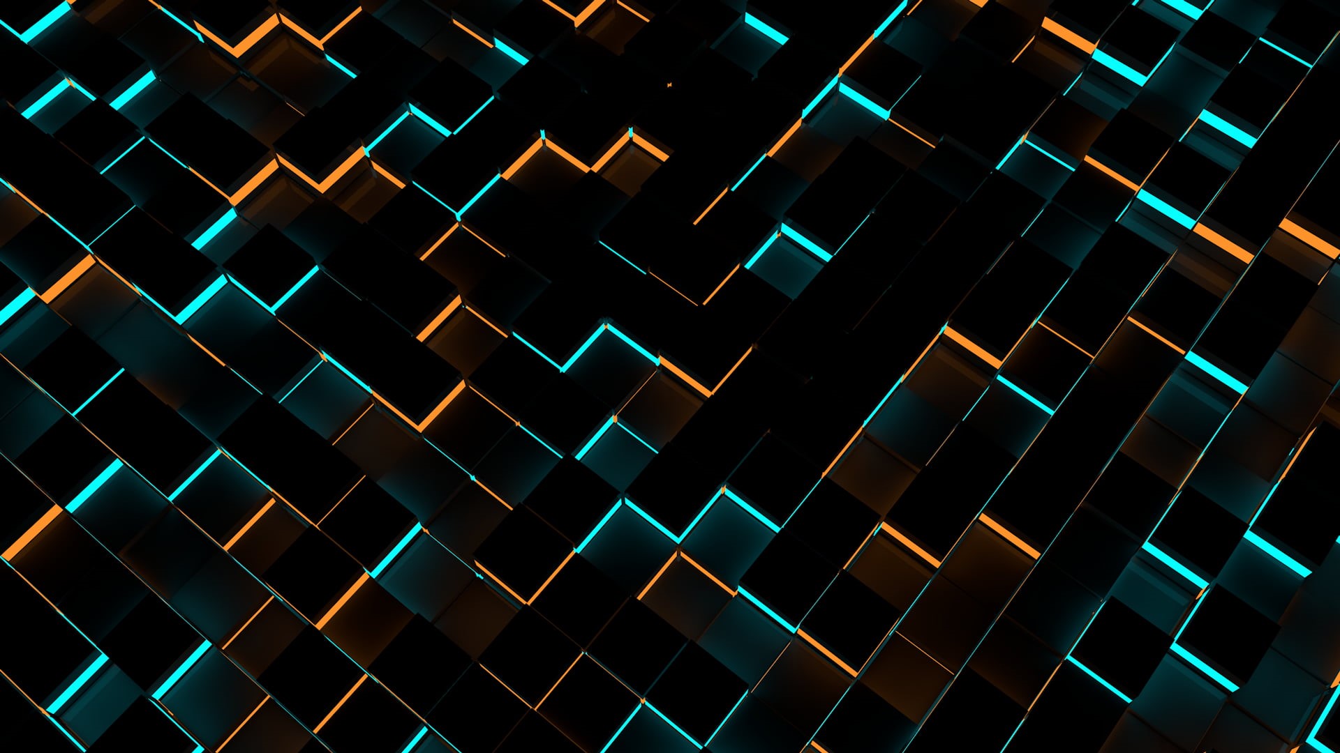  Cinema 4D, blue, window, glowing, design, illuminated, yellow, 1080P, cyan, built structure, multi colored, abstract, orange, backgrounds, architecture, HD Wallpaper