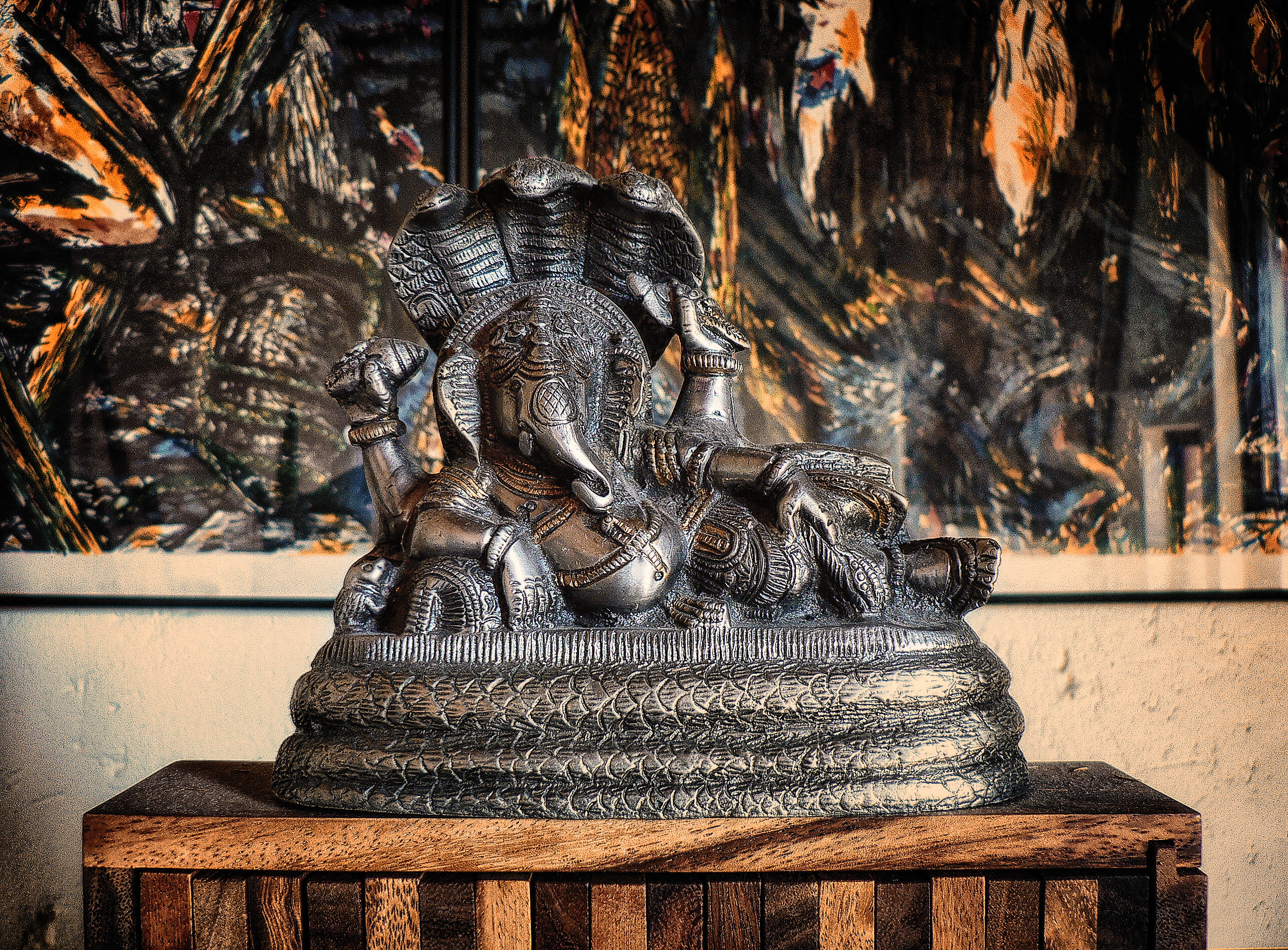 aum, spirituality, flooring, abstract, belief, yoga, 5K, sculpture, male likeness, furniture, building, kathmandu, craft, no people, hardwood, wood, ganesha, HD Wallpaper