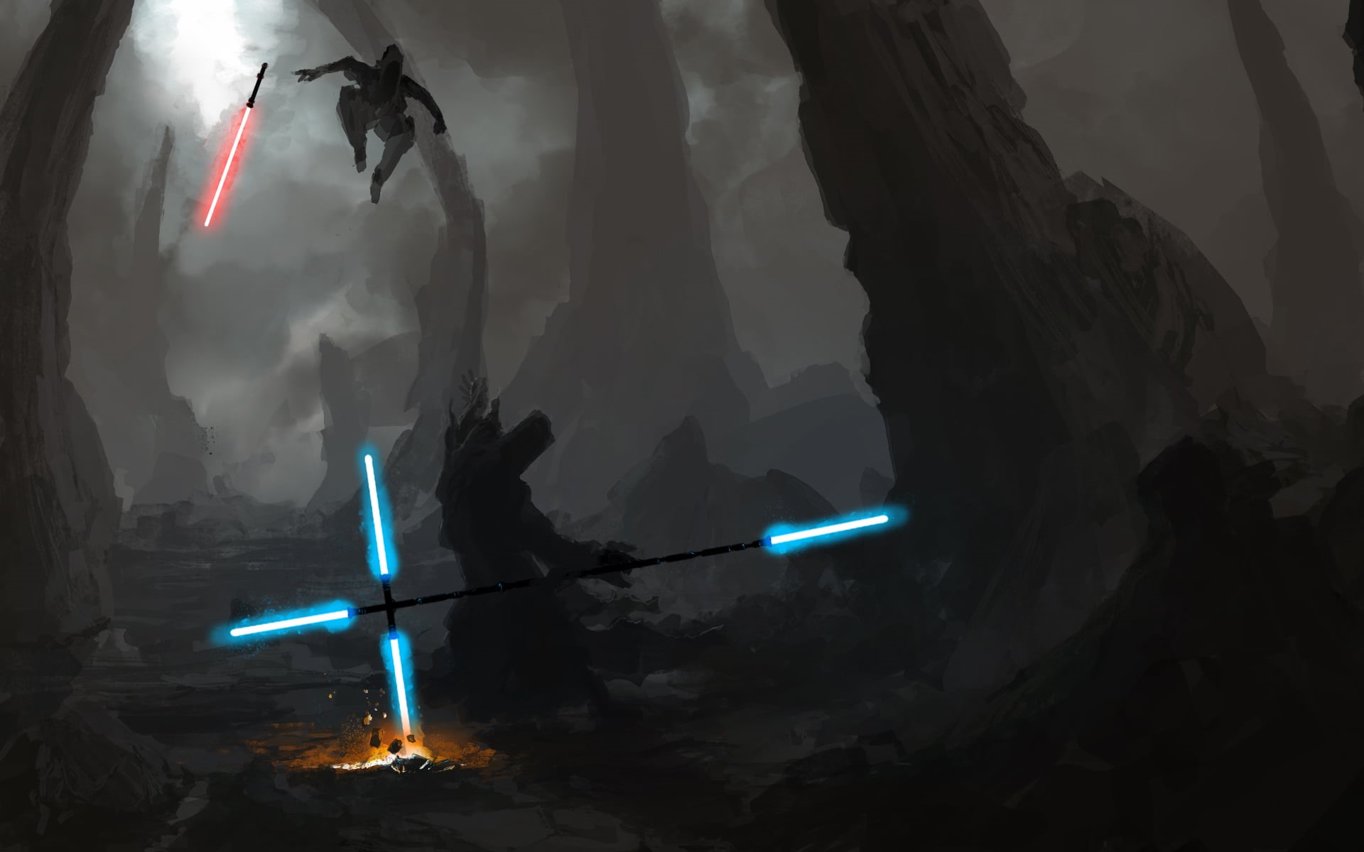 fire, Jedi, festival, movie, photo, people, night, blue, illuminated, mountain, men, sky, flame, sword, unrecognizable person, water, motion, HD Wallpaper