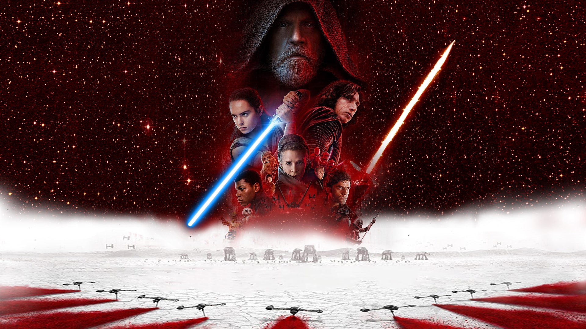 Rey (from Star Wars), Star Wars: The Last Jedi, Princess Leia, Luke Skywalker, Kylo Ren, movies, 1080P, lightsaber, HD Wallpaper