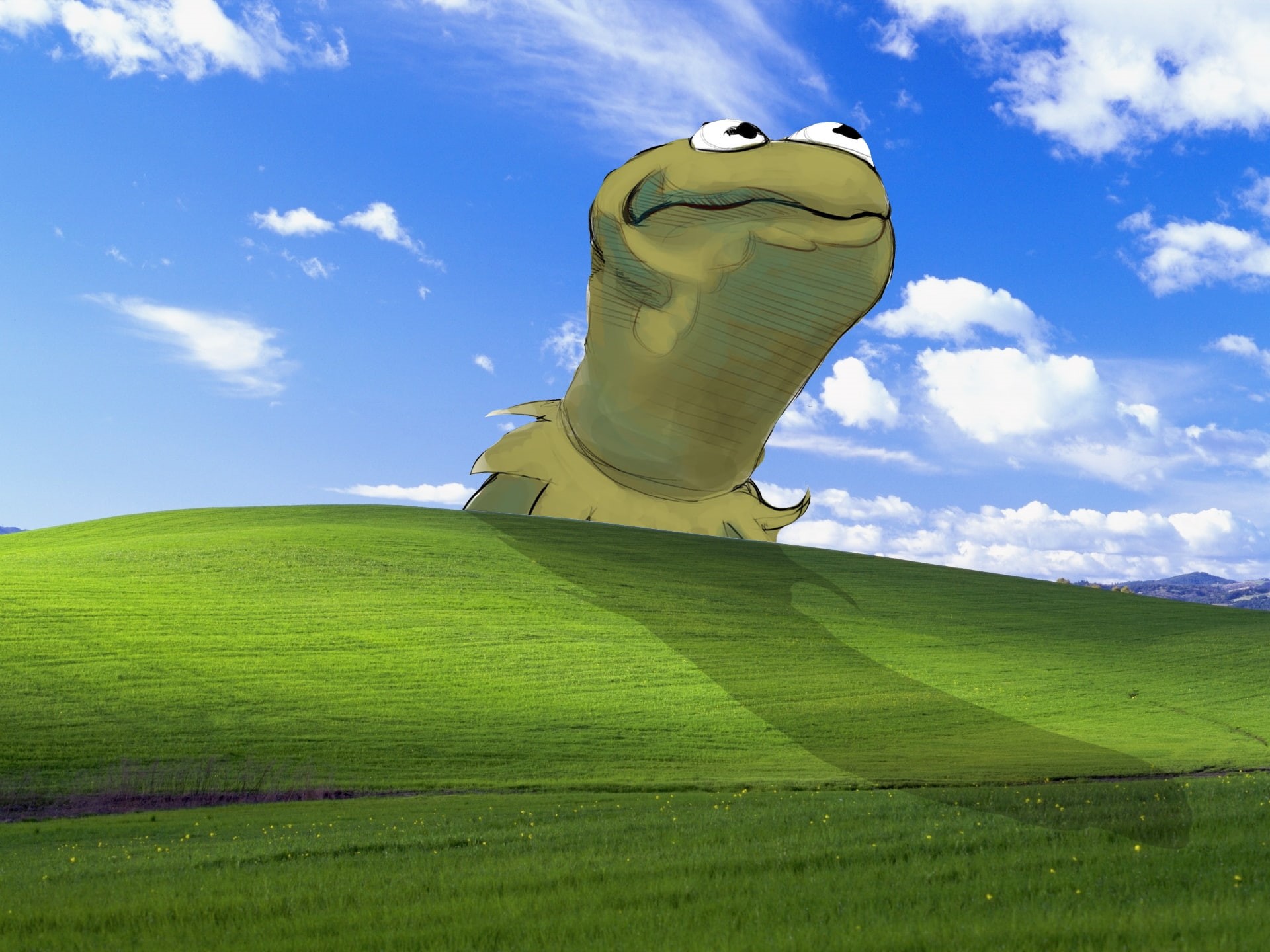 muppet, x, Windows XP, hd, windows, frogs, frog, xp, show, bliss, 1080P, microsoft, art, kermit, animals, HD Wallpaper