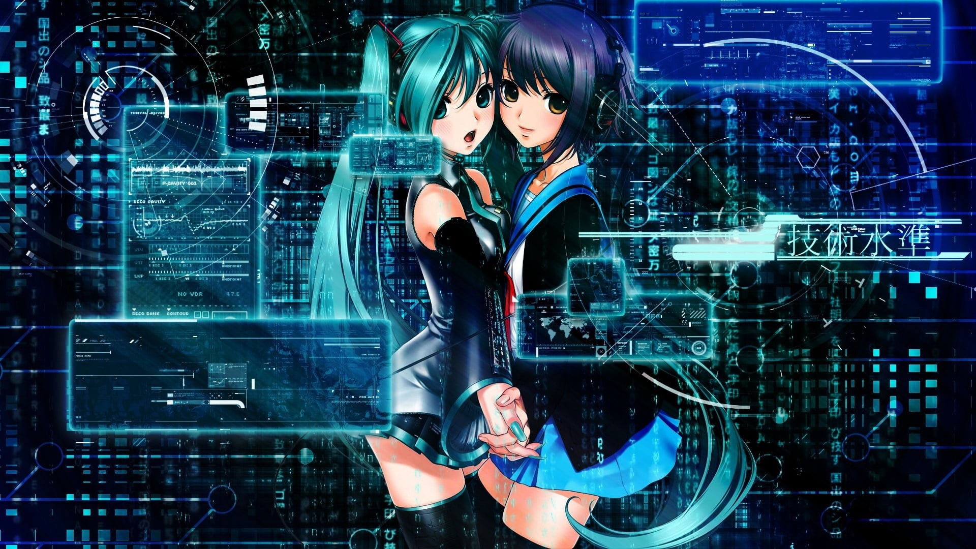 internet, futuristic, hatsune miku, fashion, backgrounds, young women, digitally Generated Image, women, cyberspace, complexity, communication, front view, HD Wallpaper