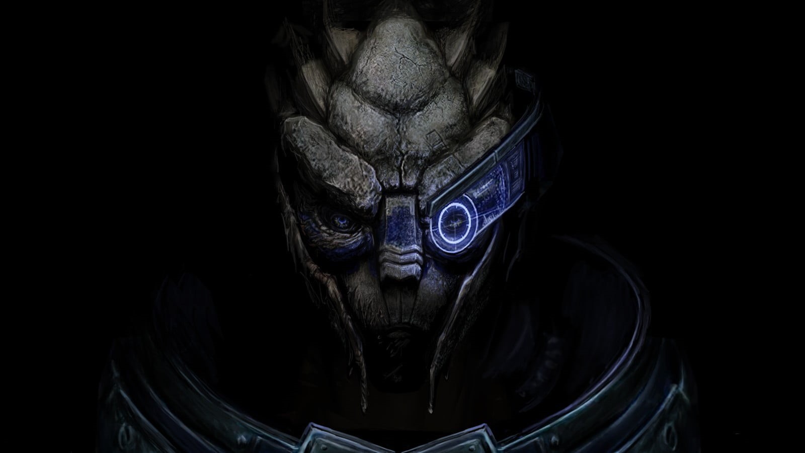 close-up, indoors, Mass Effect 3, art and craft, Garrus Vakarian, front view, representation, technology, young adult, dark, 720P, lifestyles, HD Wallpaper
