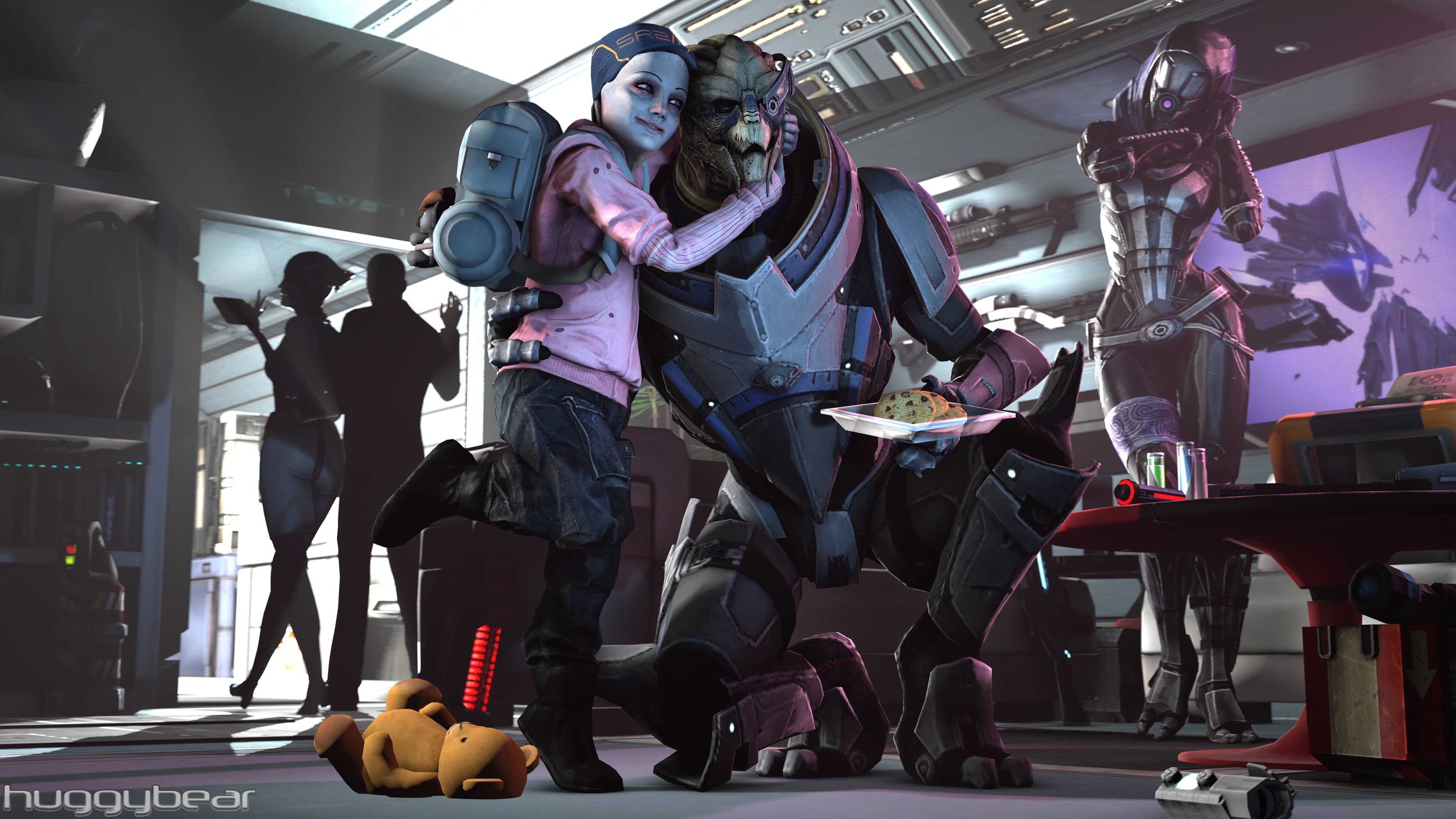 huggybear, caucasian Ethnicity, adult, group of people, low angle view, graphic, modern, effect, technology, young Adult, occupation, Garrus Vakarian, HD Wallpaper