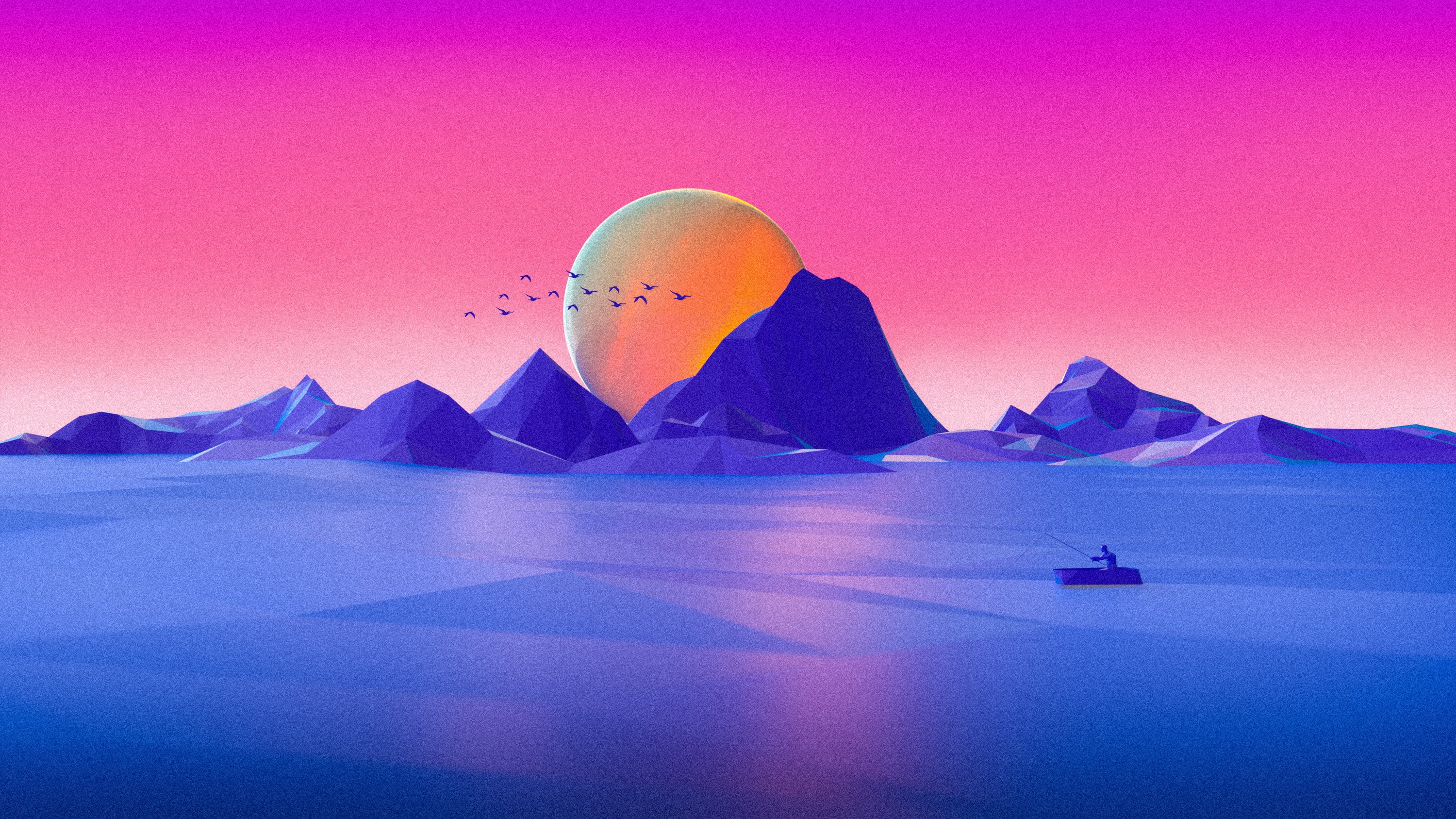 no people, nature, creativity, Cinema 4D, digital composite, animal themes, painting, environment, purple, sea, CGI, tranquility, 2K, water, mountain, HD Wallpaper