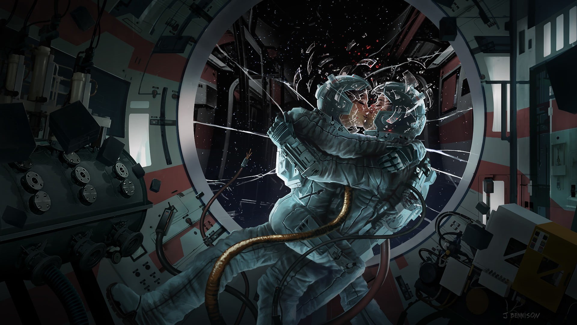 1080P, space suit, representation, one person, transportation, two, stars, reflection, space, window, creativity, human representation, artwork, astronaut, HD Wallpaper