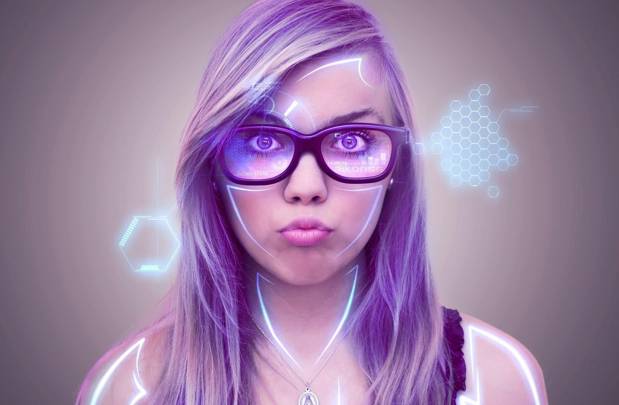 portrait, studio shot, black, indoors, frames, colored background, eyeglasses, digital composite, hair, futuristic, hairstyle, young adult, adult, blonde, HD Wallpaper