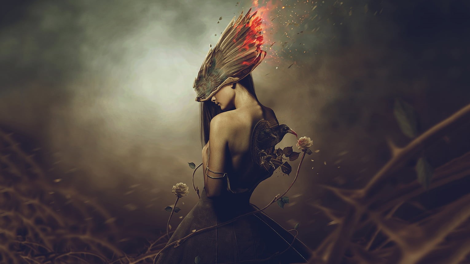women, headdress, beautiful woman, young women, beauty, female, outdoors, clothing, plant, character, dress, lifestyles, adult, three quarter length, HD Wallpaper