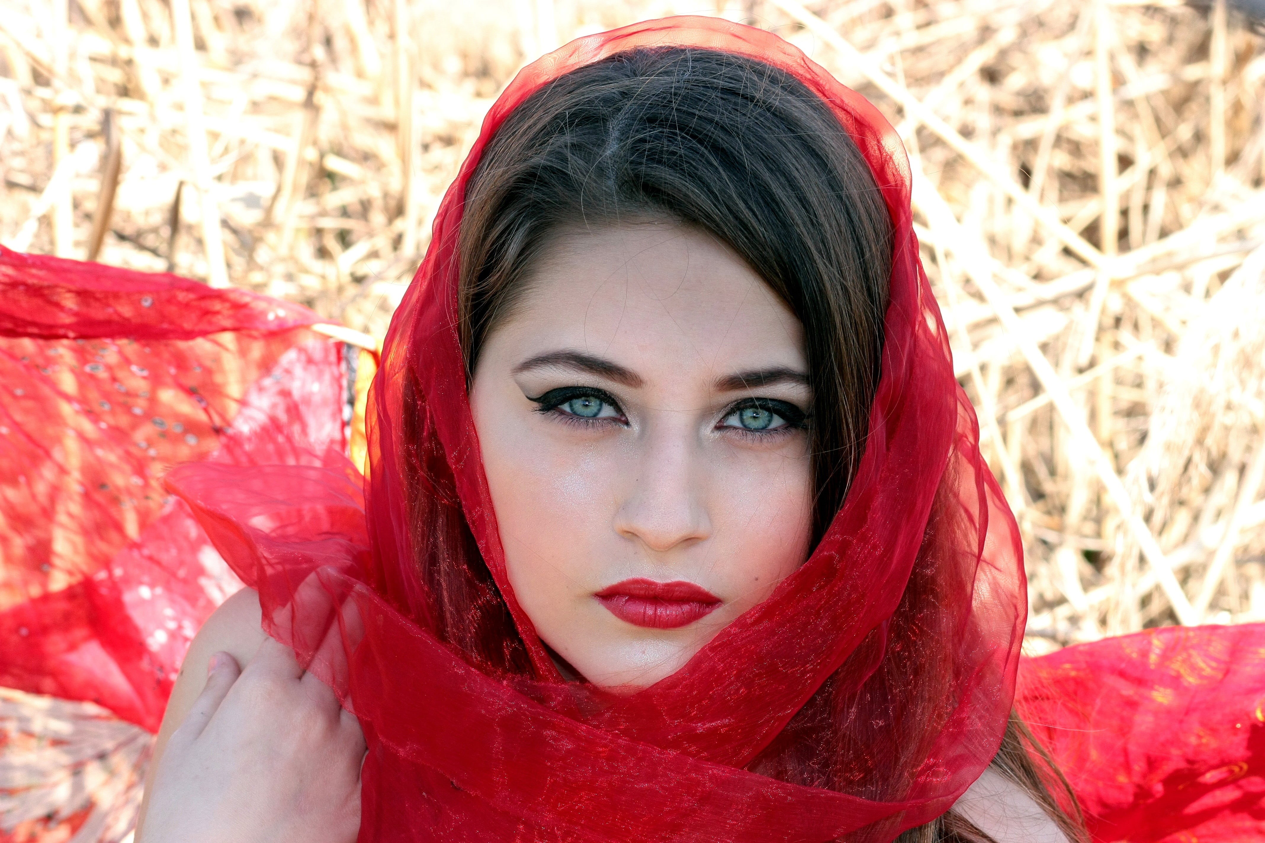 cultures, young women, scarf, real people, adult, outdoors, 4K, green eyes, front view, woman, hair, girl, females, hijab, women, people, hairstyle, human Face, HD Wallpaper