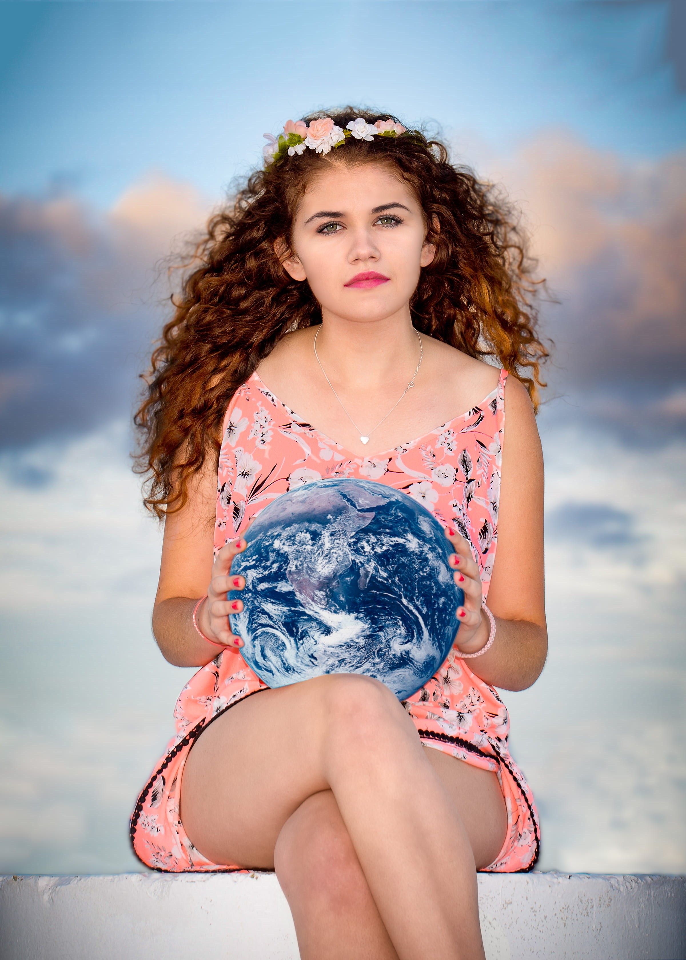 real people, sky, adult, outdoors, long hair, style, 2K, clouds, eyes, hands, photo studio, photoshoot, wear, shorts, legs, beautiful woman, young women, Phone HD Wallpaper