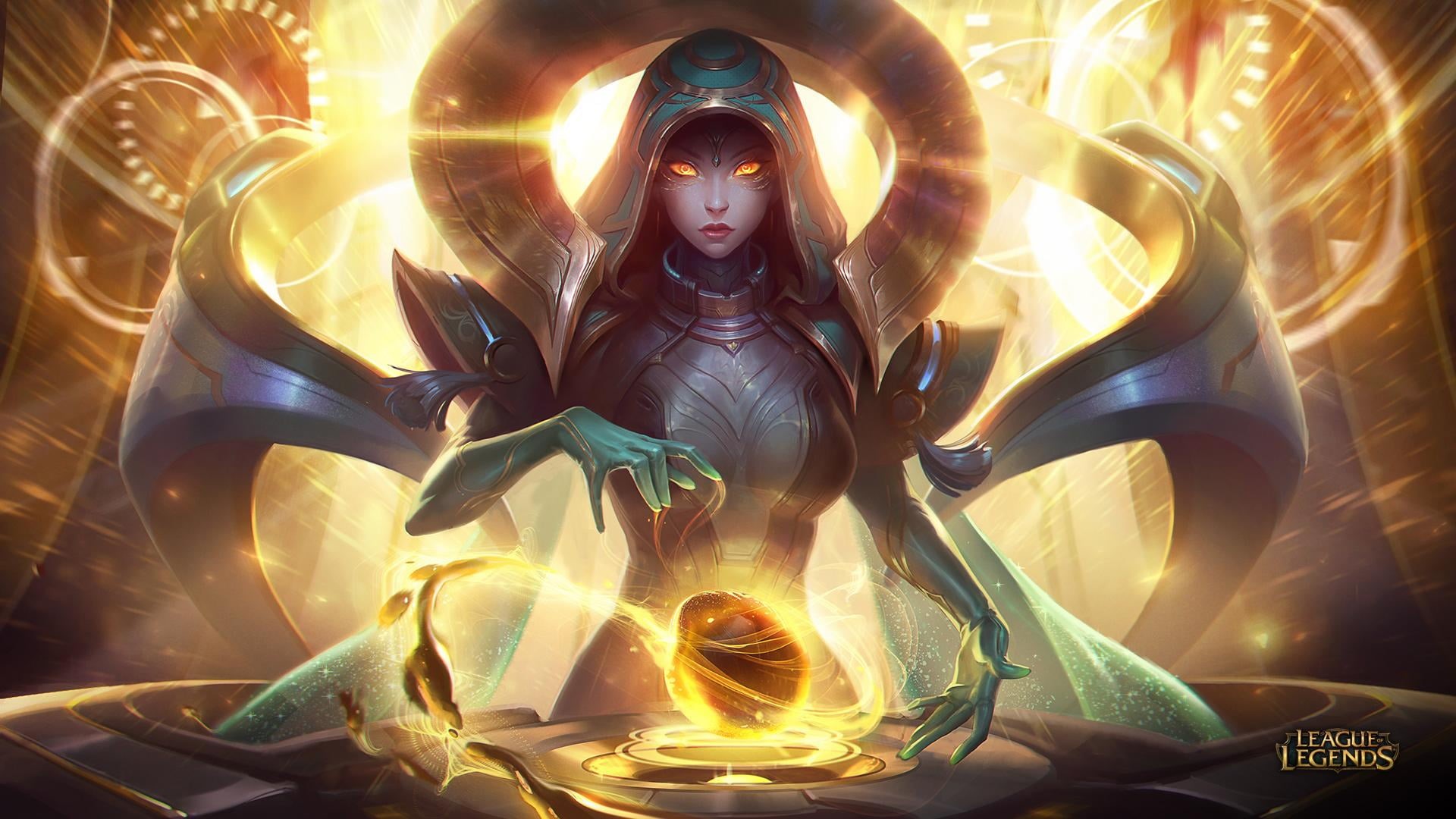 belief, Summoners Rift, indoors, human representation, representation, sculpture, motion, male likeness, glowing, 1080P, spirituality, statue, female likeness, HD Wallpaper