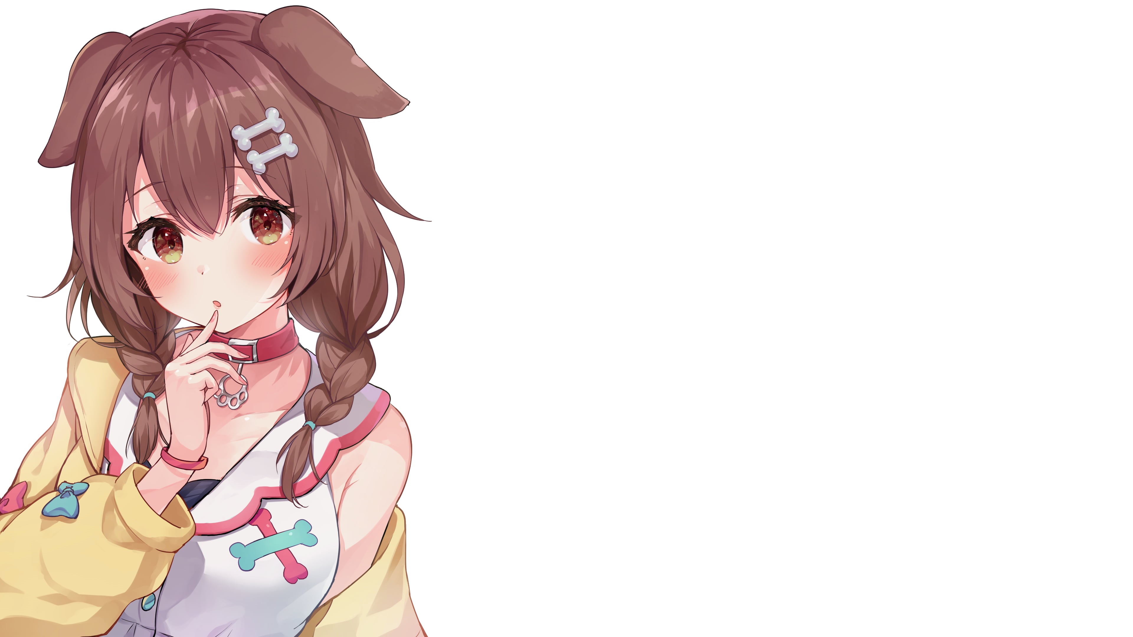 anime girls, Virtual Youtuber, Inugami Korone, animal ears, anime, collar, white background, 4K, HD Wallpaper