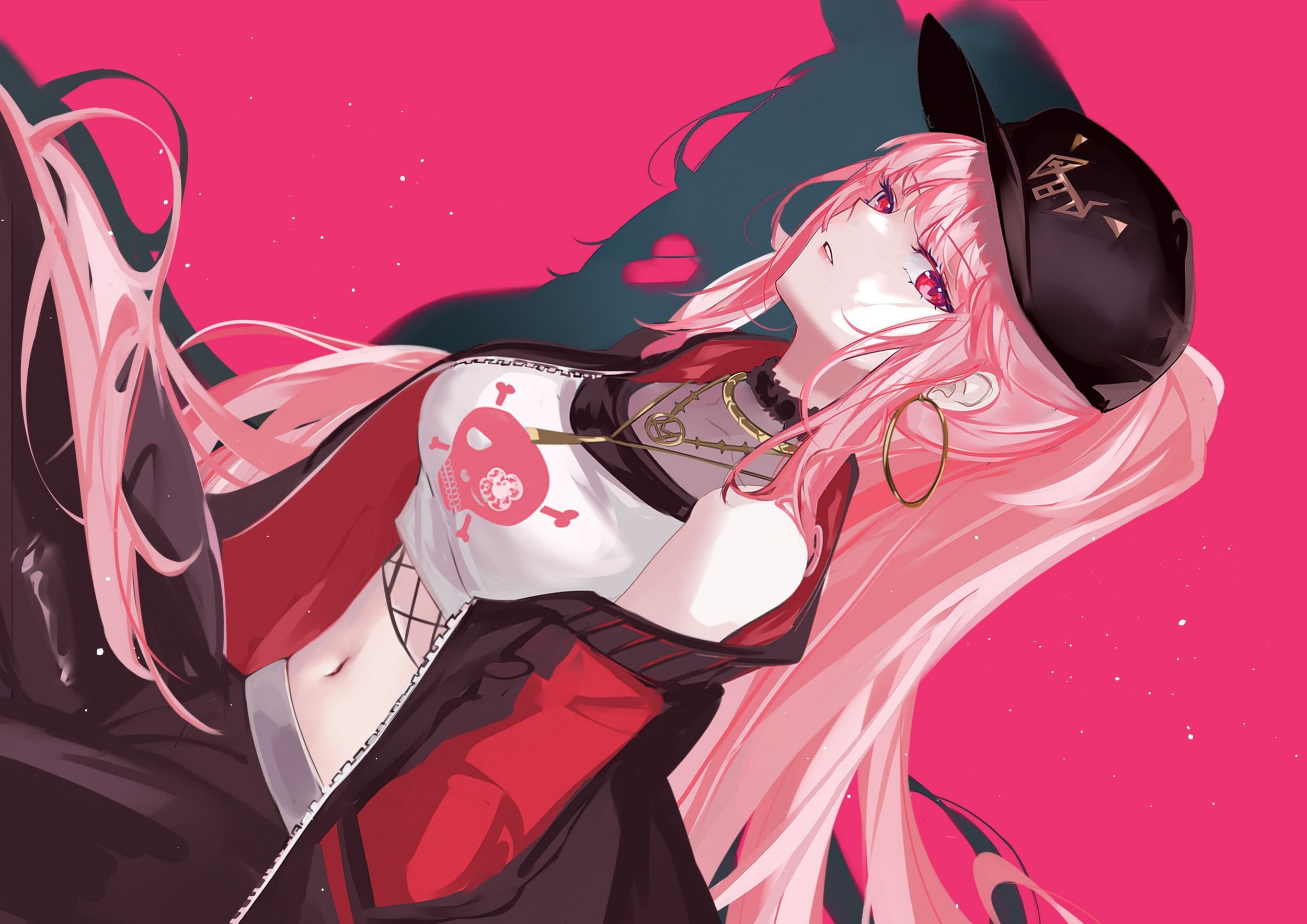 anime, simple background, Hololive, Mori Calliope, anime girls, 1080P, pink hair, Virtual Youtuber, HD Wallpaper