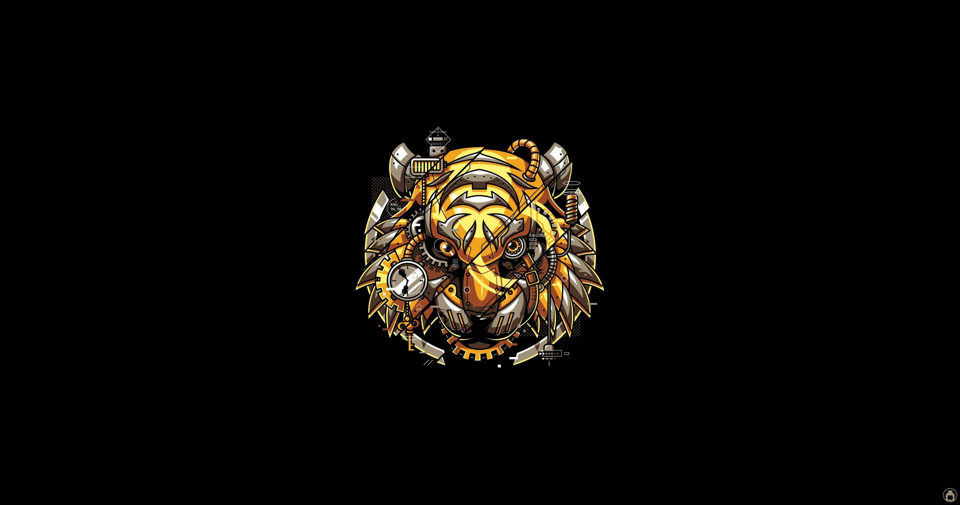 Art, 2K, Background, Minimalism, Tiger, Digitalized Tiger, Vector, Robotic, Fantasy, Illustration, Angga Tantama, HD Wallpaper