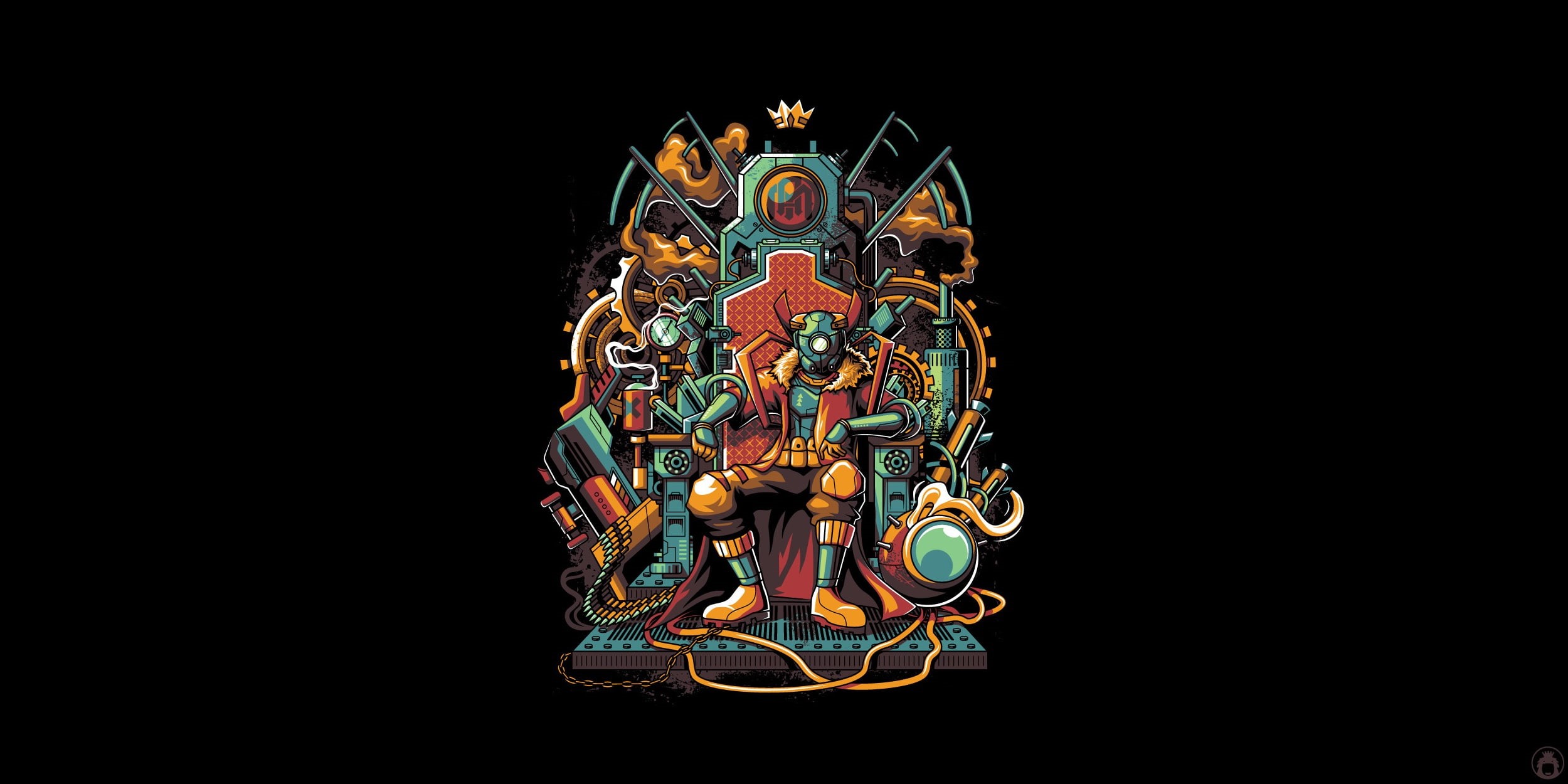 Cyberpunk, Art, The Throne, Background, Crown, Illustration, Vector, Mecha, 1080P, Robot, King, Angga Tantama, Fantasy, Minimalism, Throne, HD Wallpaper