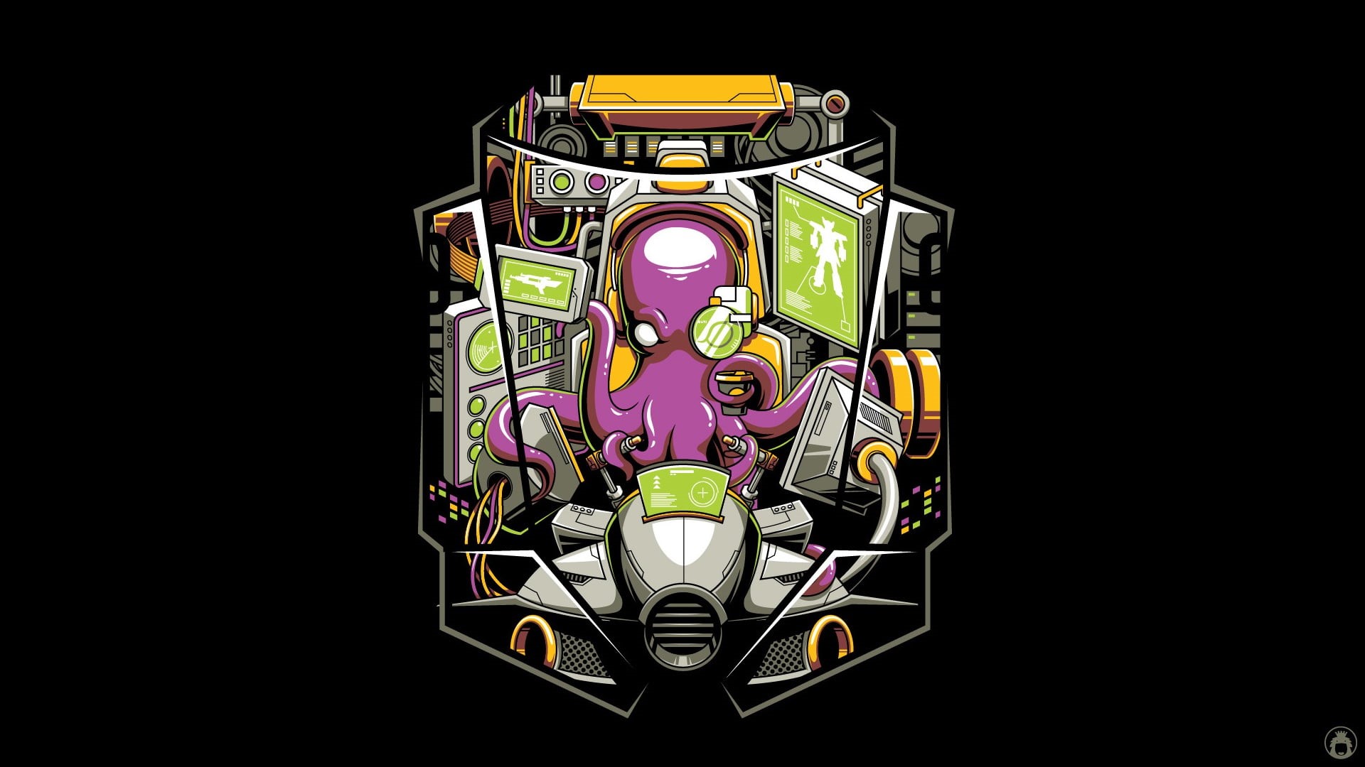 Art, Background, Angga Tantama, 1080P, Illustration, Vector, Mecha, Octopus, Cabin, The Pilot, Minimalism, HD Wallpaper