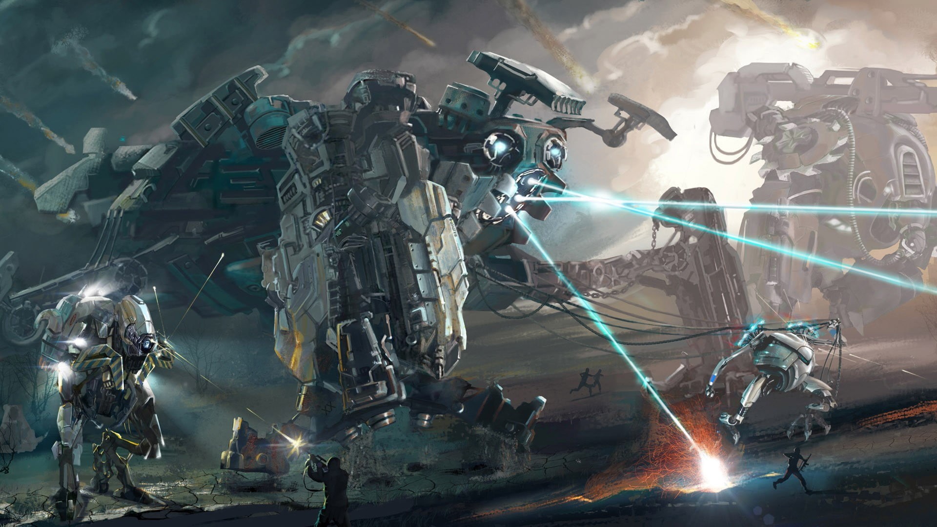 science fiction, mech, robotic arm, machinery, industry, war, technology, 1080P, artificial intelligence, artwork, transportation, illustration, blurred motion, HD Wallpaper