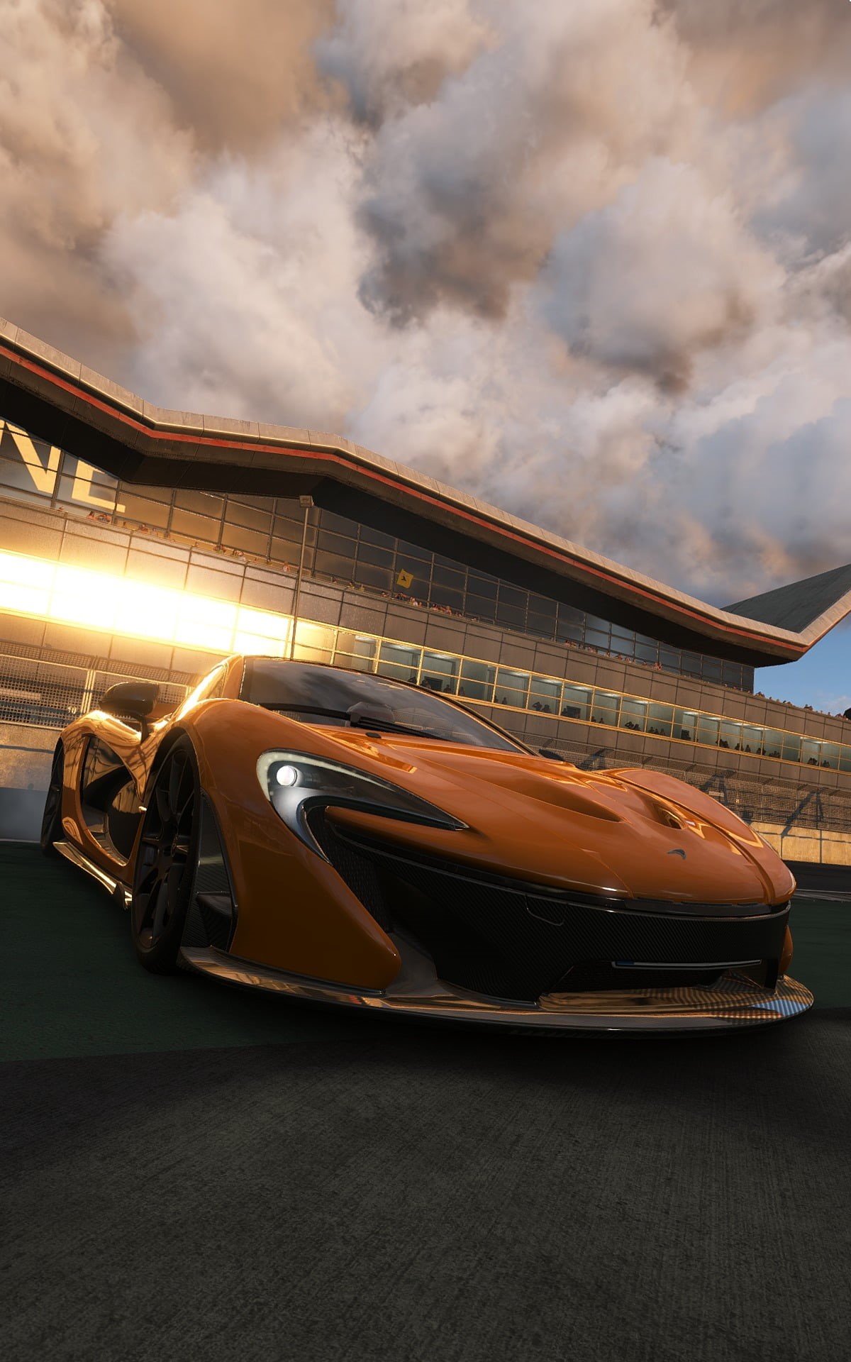 1080P, cloud - sky, sport, brown, headlight, speed, motion, McLaren, night, road, architecture, McLaren P1, video games, sports, no people, land vehicle, Phone HD Wallpaper