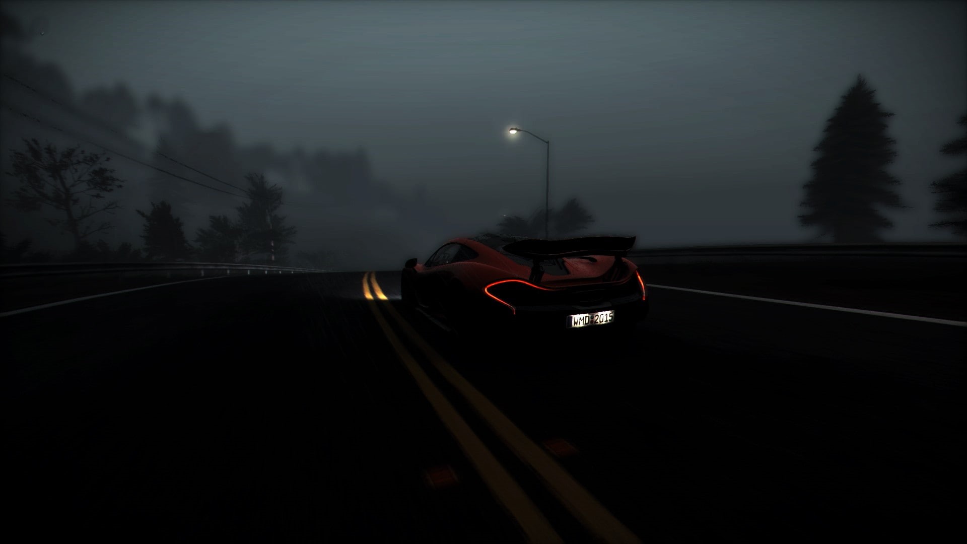plant, video games, illuminated, track, dusk, rail transportation, car, transportation, mode of transportation, motor vehicle, no people, tree, McLaren P1, HD Wallpaper