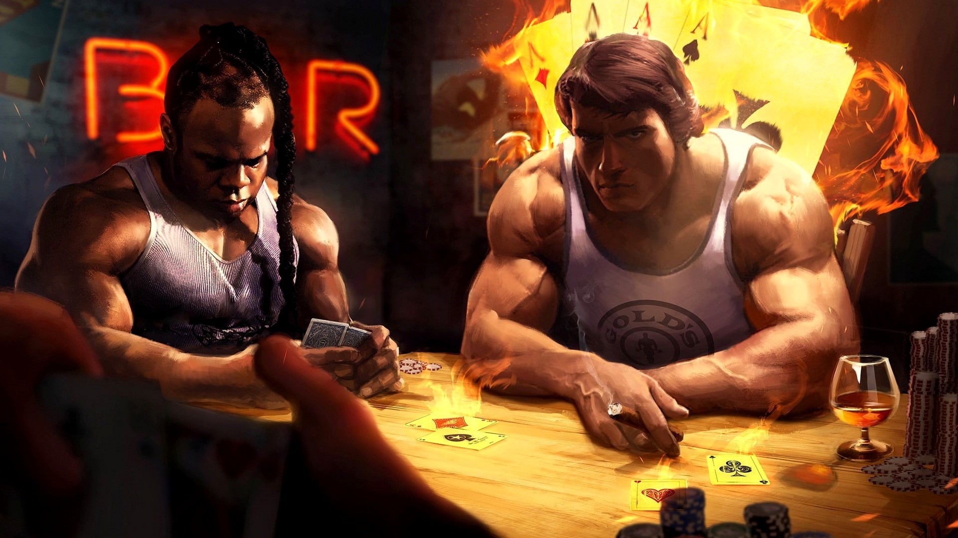 card, 1080P, poker, Arnold Schwarzenegger, Art, Kai Greene, the game, HD Wallpaper