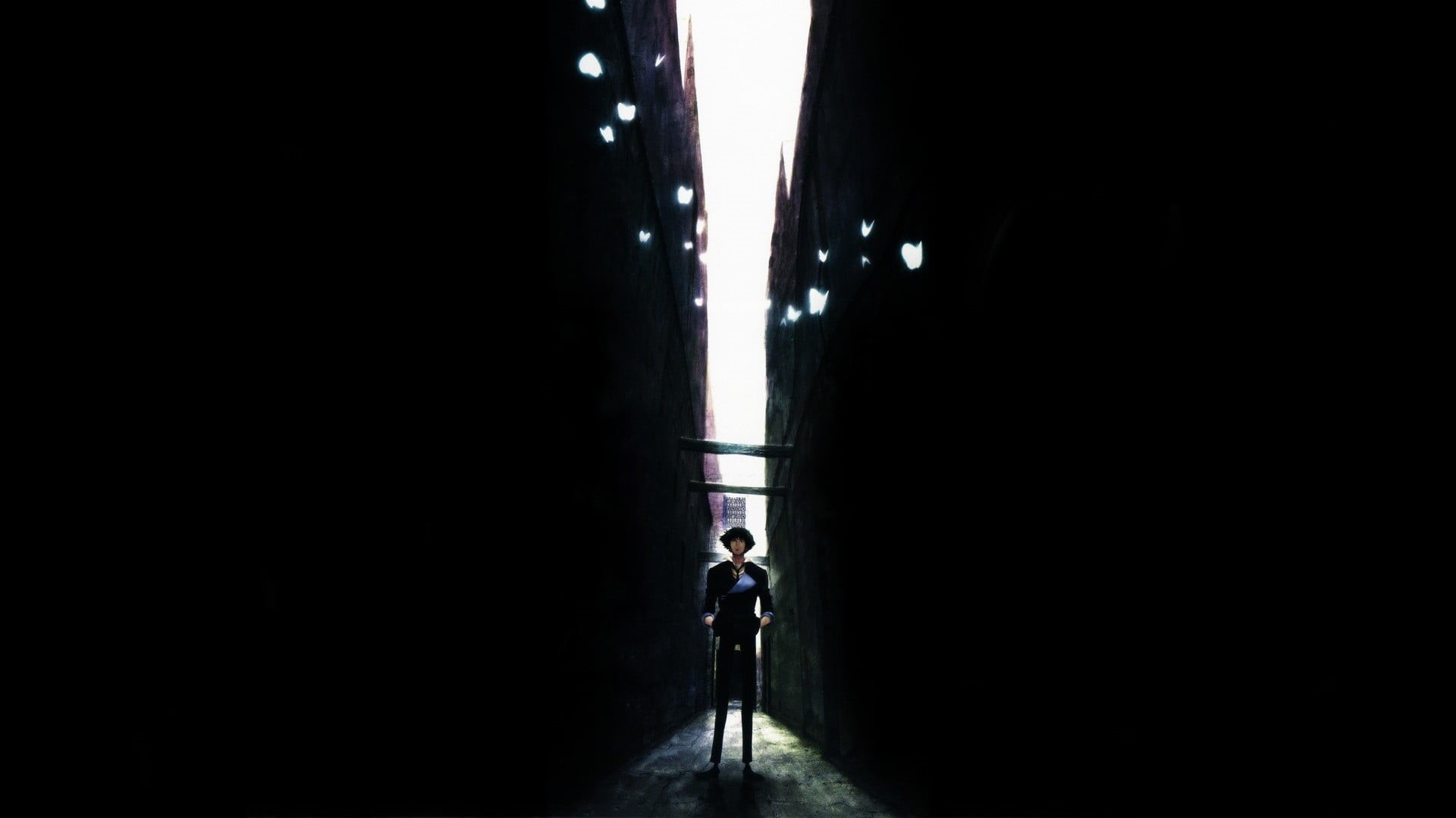 silhouette, night, 1080P, walking, Cowboy Bebop, the way forward, architecture, lifestyles, light at the end of the tunnel, full length, character, lighting equipment, HD Wallpaper