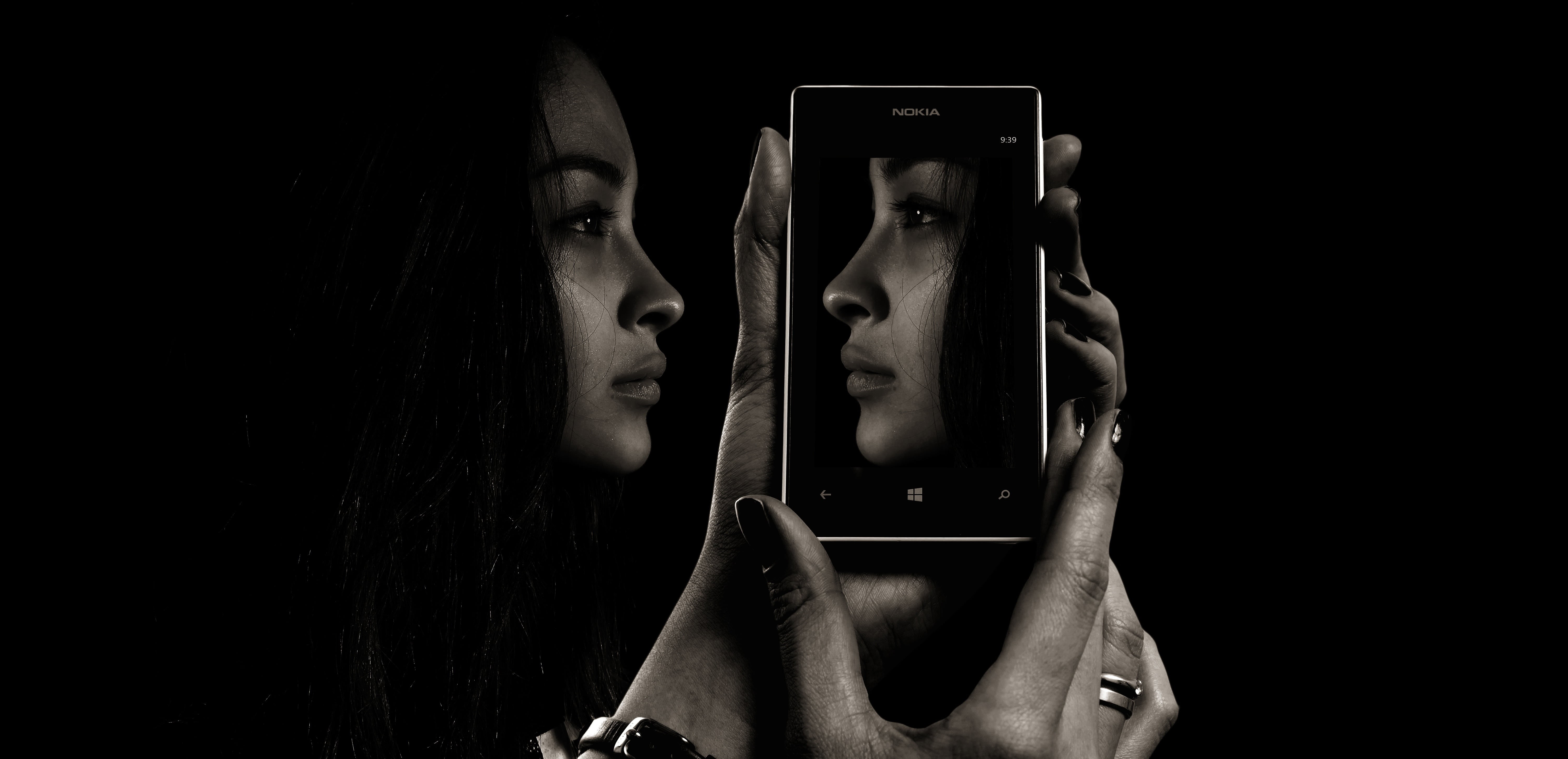 lifestyle, mobile phone, appearance, black background, samsung, girl, photographer, i, eyes, false pretences, 5K, mask, self deception, people, lifestyles, HD Wallpaper