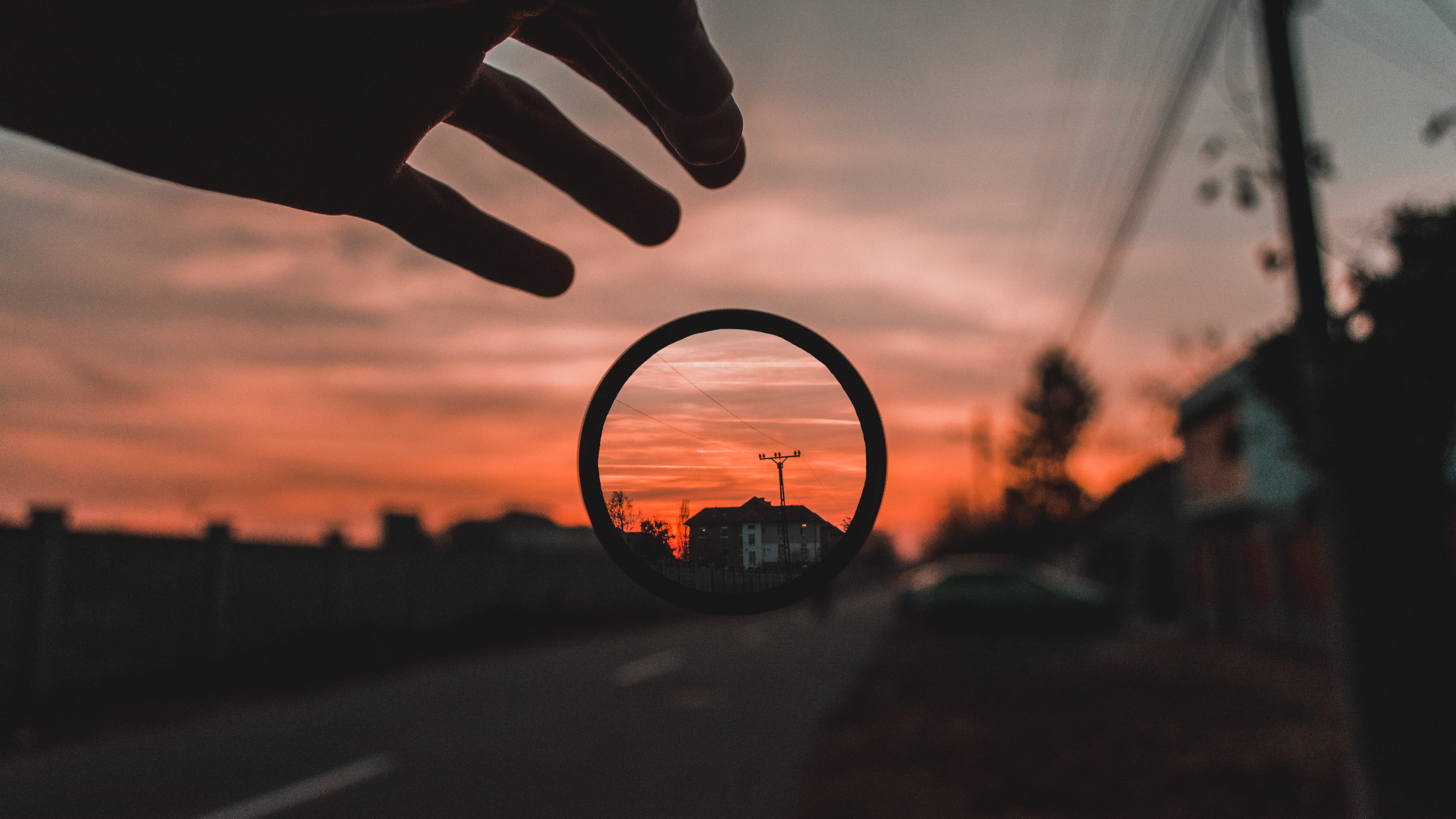 wheel, nature, orange color, cloud - sky, uv filter, city, human body part, real people, unrecognizable person, human hand, photoshop, buildings, sky, person, HD Wallpaper
