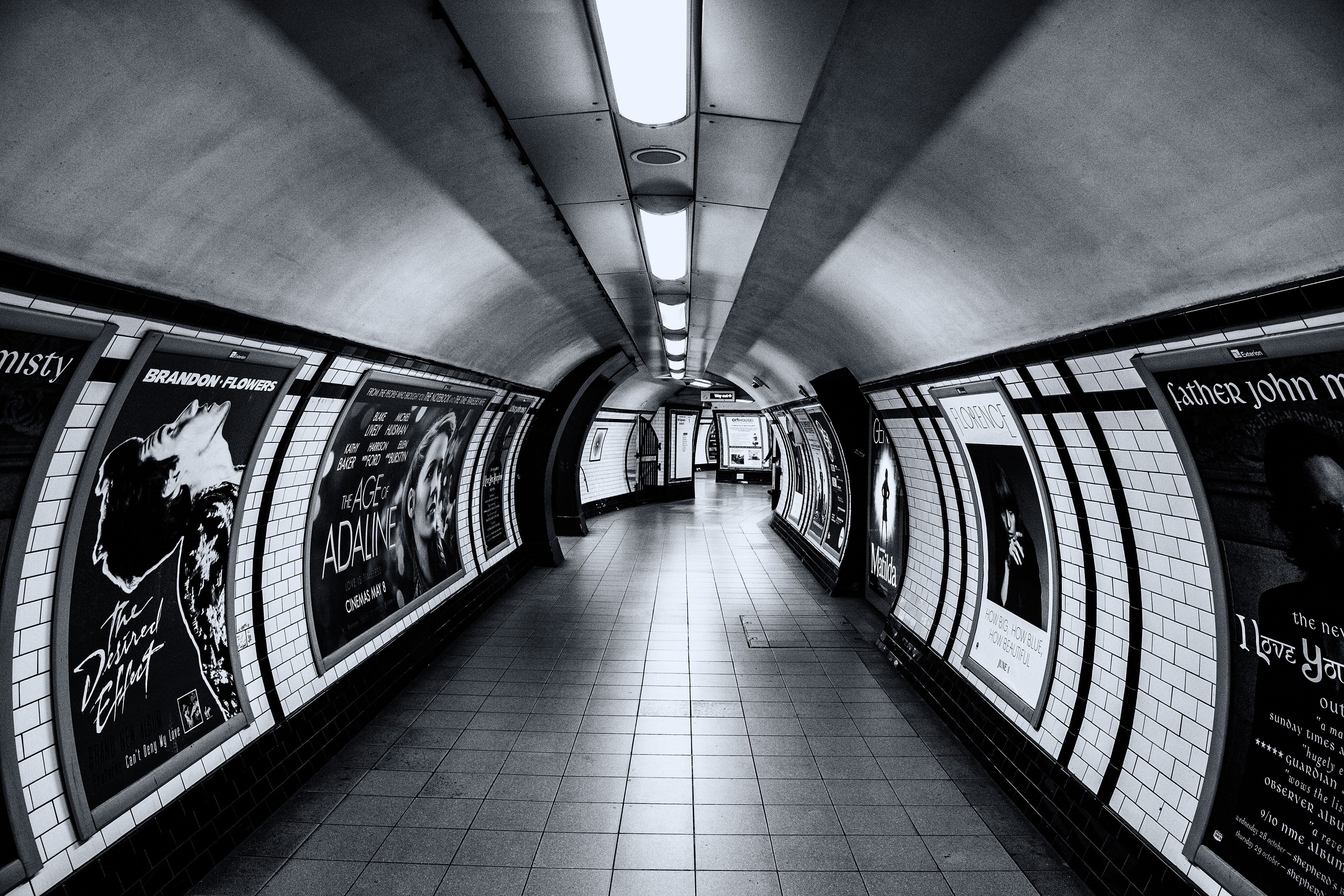 tunnel, ceiling, footpath, mode of transportation, light, inside Of, shot, underground, illuminated, subway Train, tiled floor, 4K, transportation, travel, HD Wallpaper