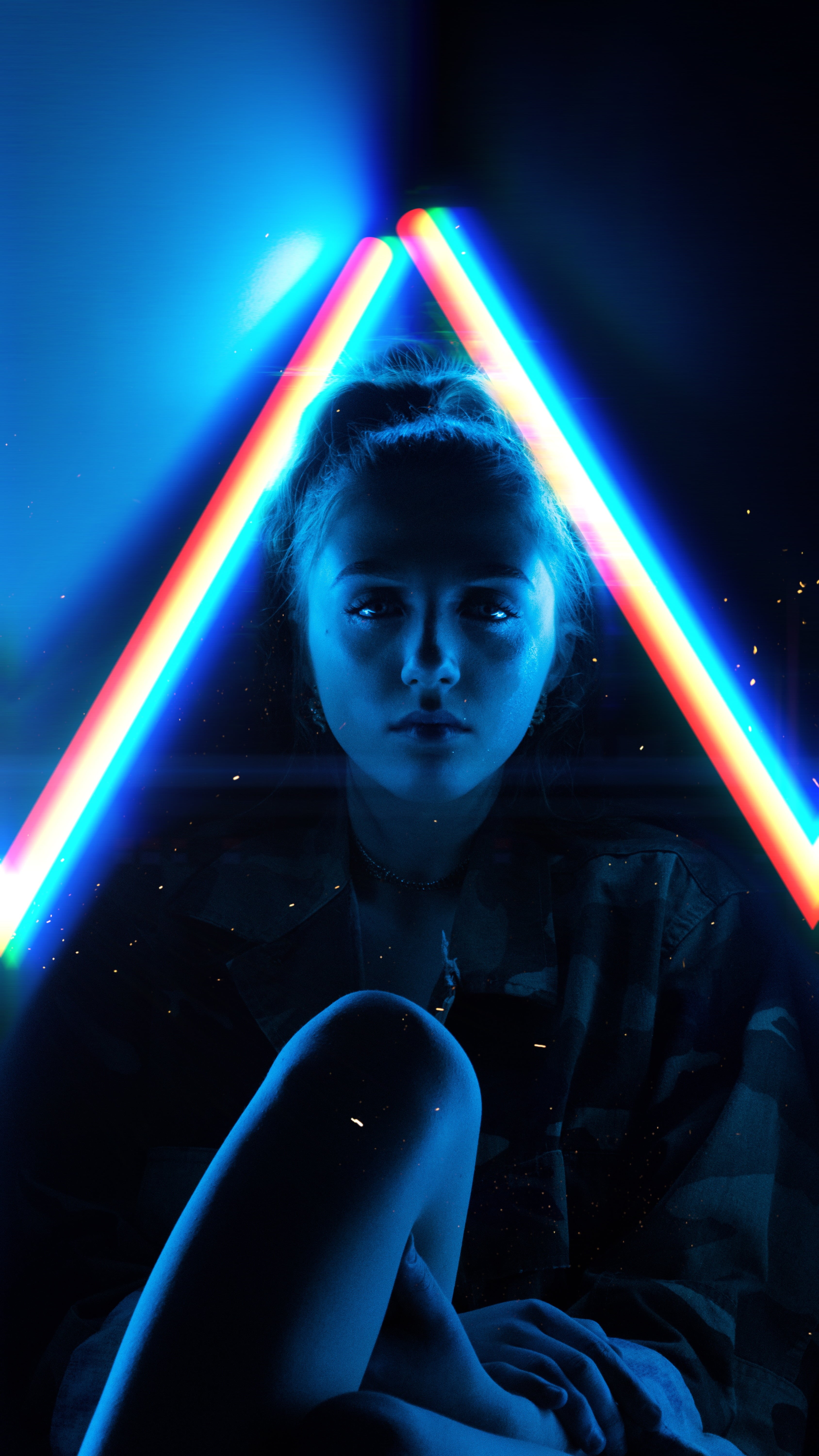neon, laser, black background, child, face, 5K, s, backgrounds, girl, multi colored, light, childhood, lighting equipment, beautiful, digital composite, Phone HD Wallpaper