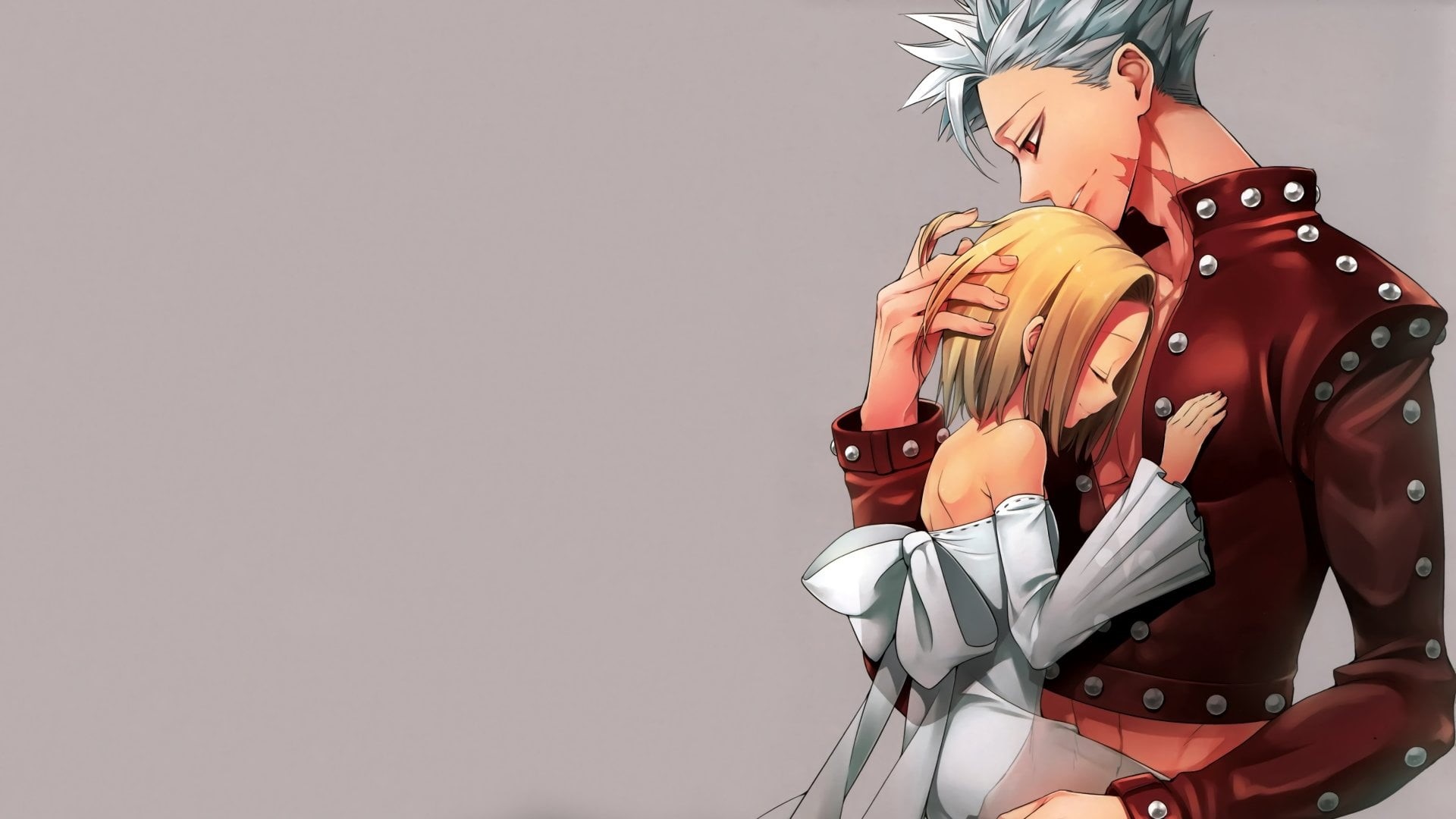 White Hair, portrait, 1080P, studio shot, women, Hug, Scar, Red Eyes, character, White Dress, young women, The Seven Deadly Sins, Anime, indoors, standing, HD Wallpaper