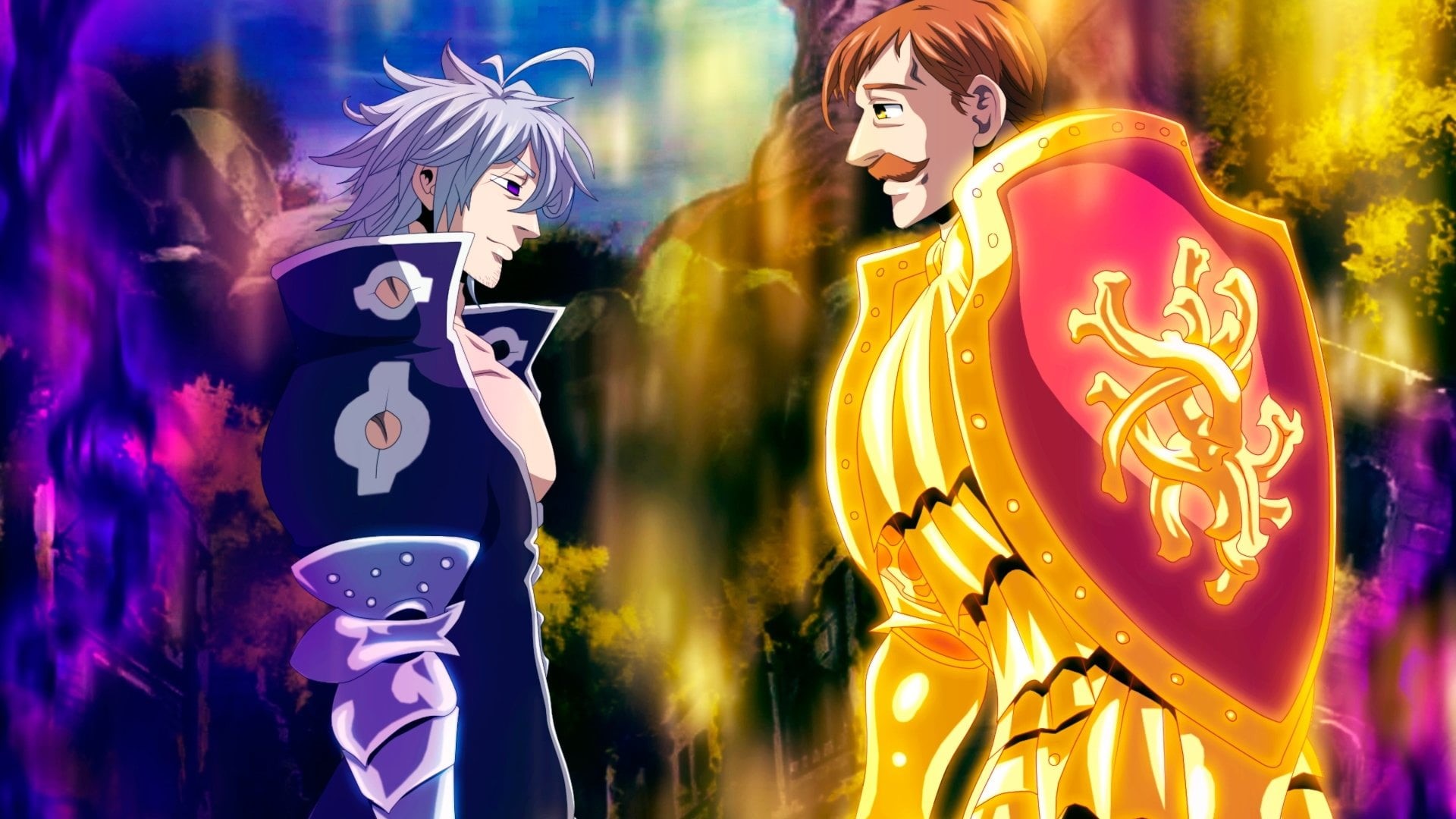multi colored, Yellow Eyes, female likeness, city, Brown Hair, togetherness, Armor, art and craft, Smile, retail, night, celebration, clothing, Estarossa (The Seven Deadly Sins), HD Wallpaper