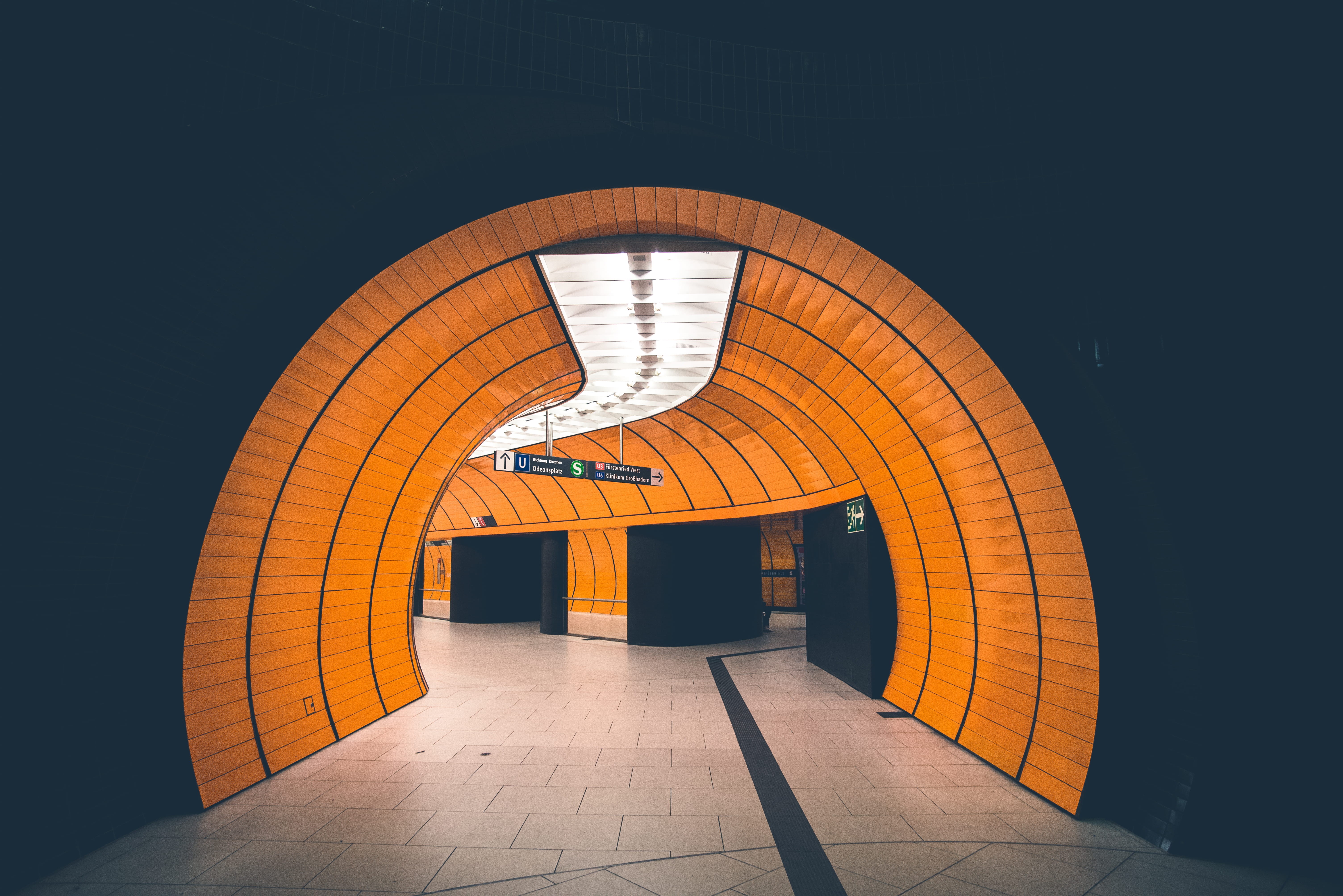 lighting equipment, arch, passageway, subway, direction, orange, tile, built structure, 5K, building, indoors, wall - Building Feature, subway station, HD Wallpaper