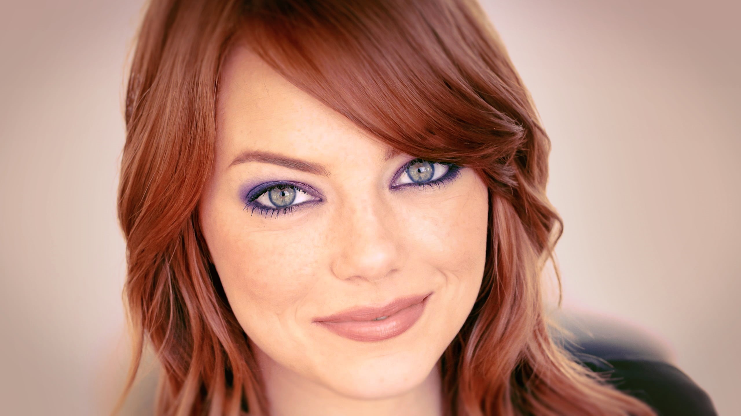 headshot, beautiful woman, face, redhead, front view, adult, human face, 2K, indoors, looking at camera, young women, young adult, makeup, portrait, Emma Stone, HD Wallpaper